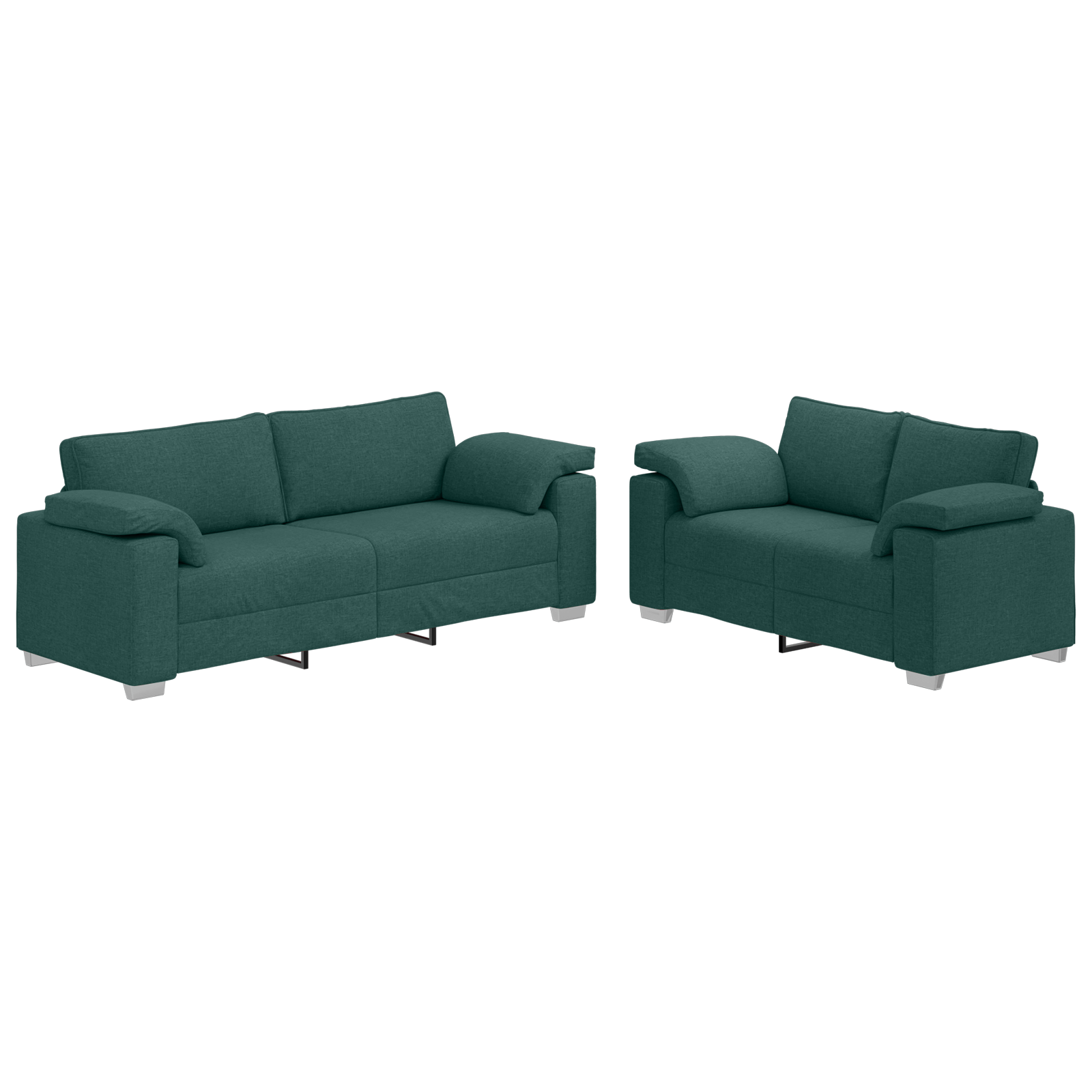 Set canapea, 2 piese, perne verde inchis, textil — imaginea 2