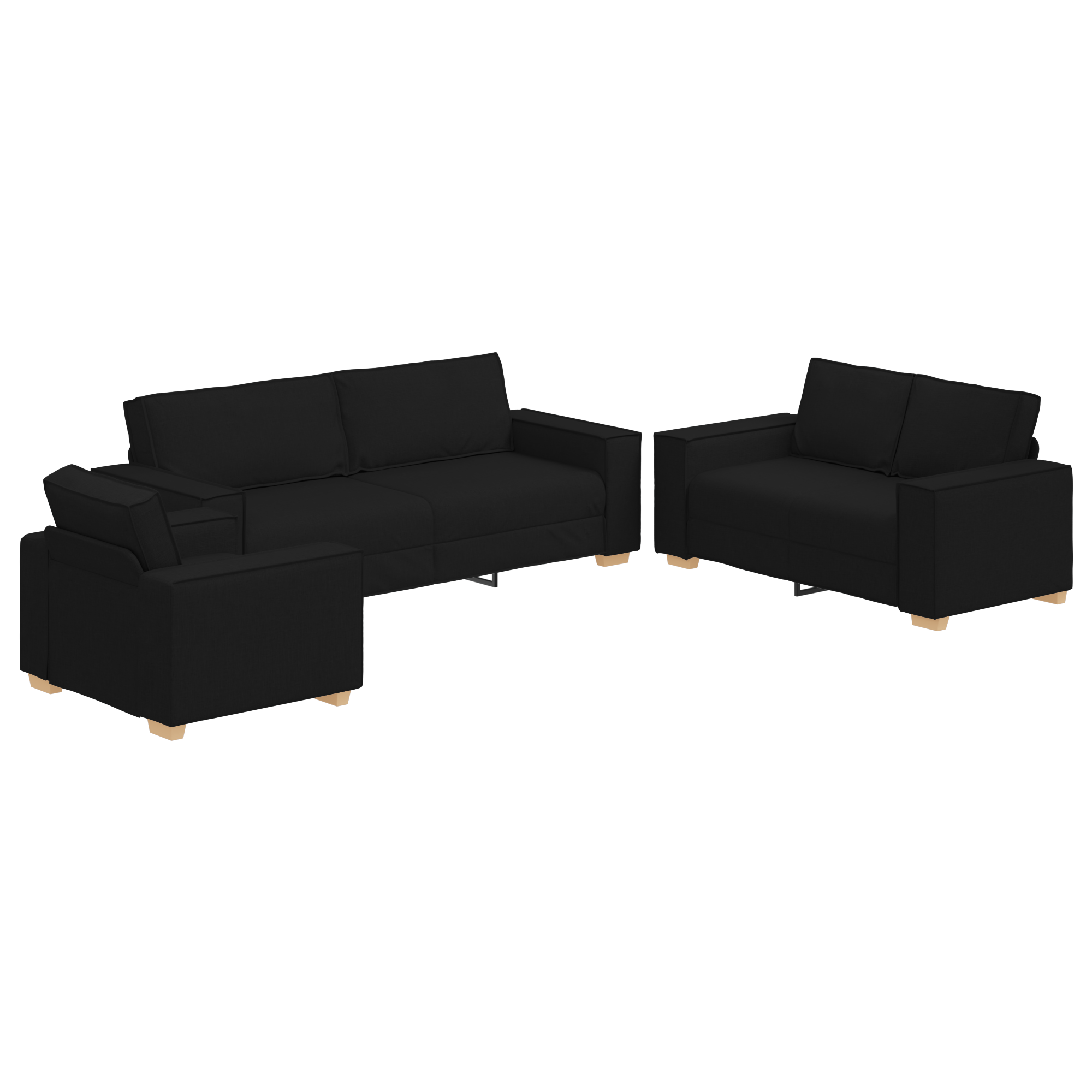 Set canapea, 3 piese, perne negre, textil — imaginea 2