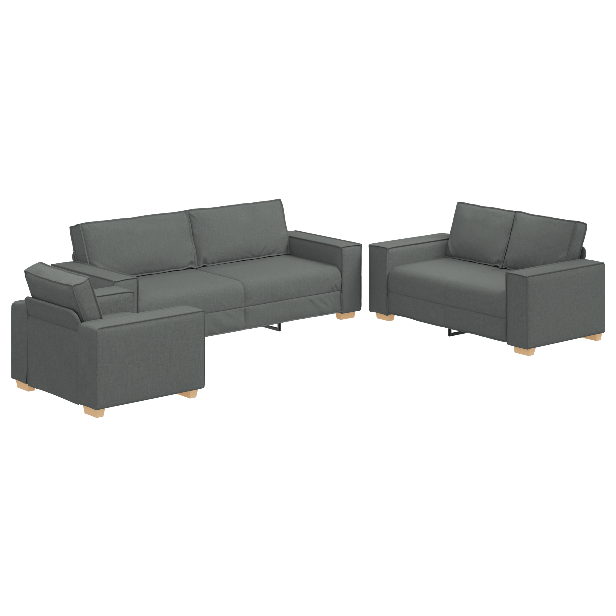 Set canapea, 3 piese, perne gri inchis, textil — imaginea 2