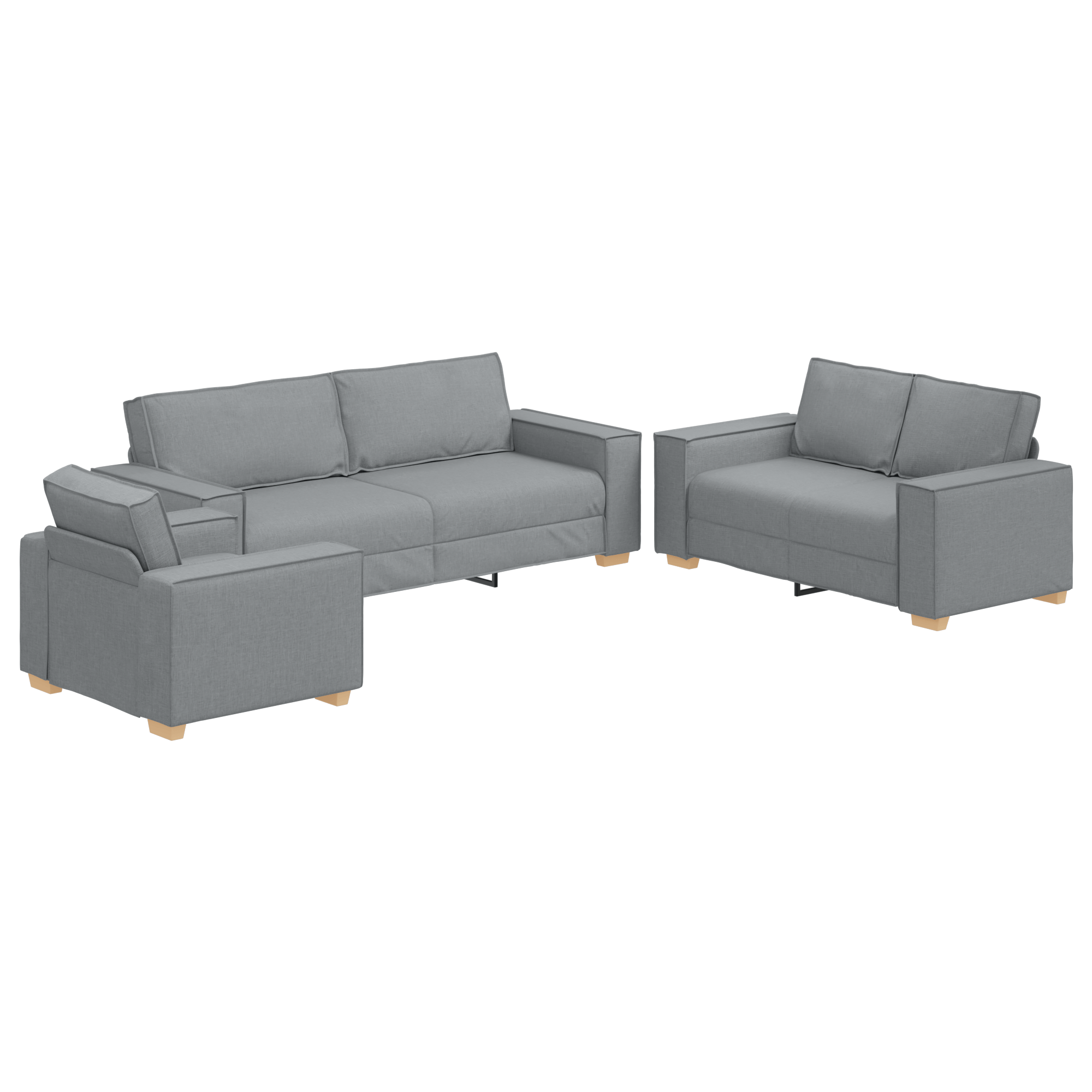 Set canapea, 3 piese, perne gri deschis, textil — imaginea 2