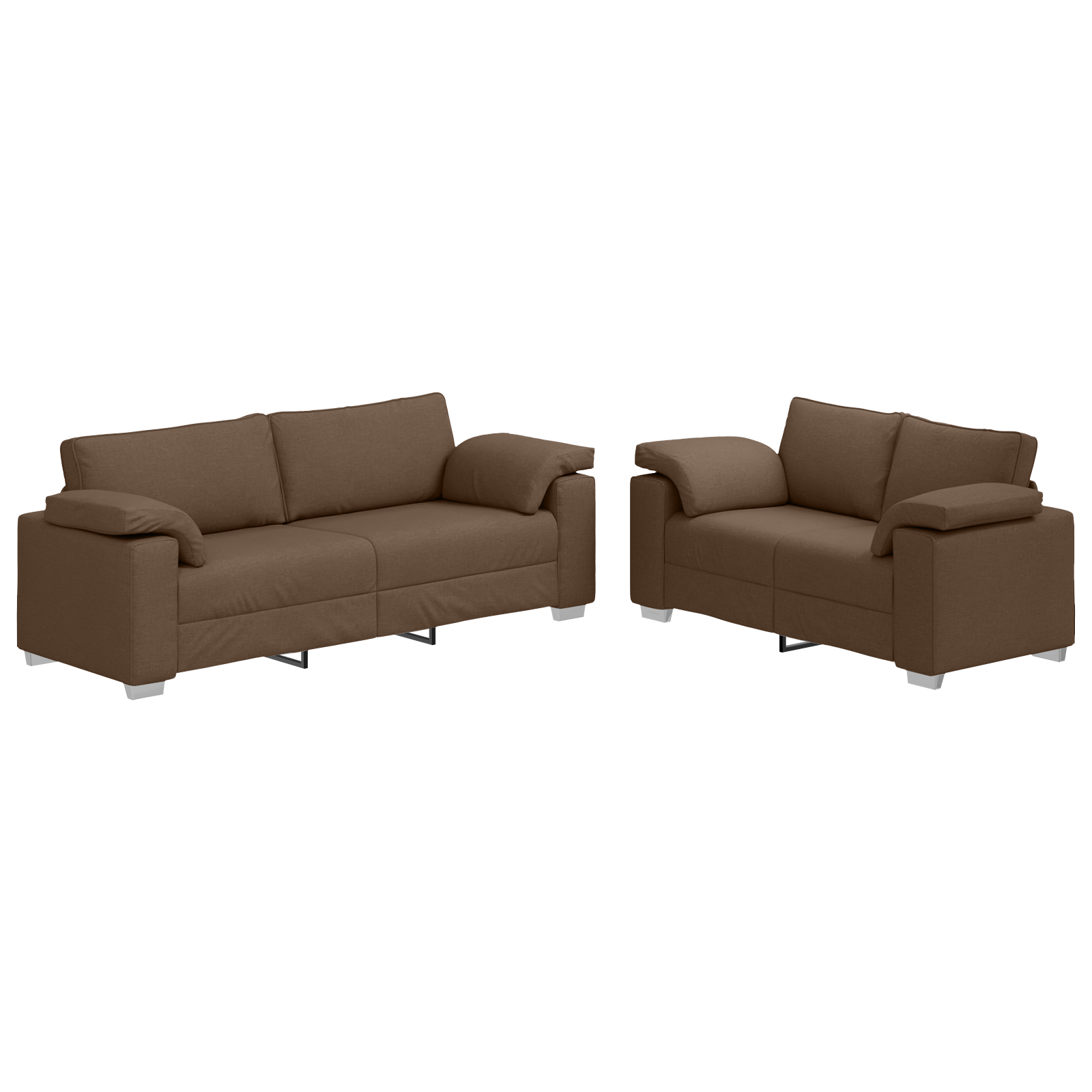 Set canapea, 2 piese, perne maro, textil — imaginea 2