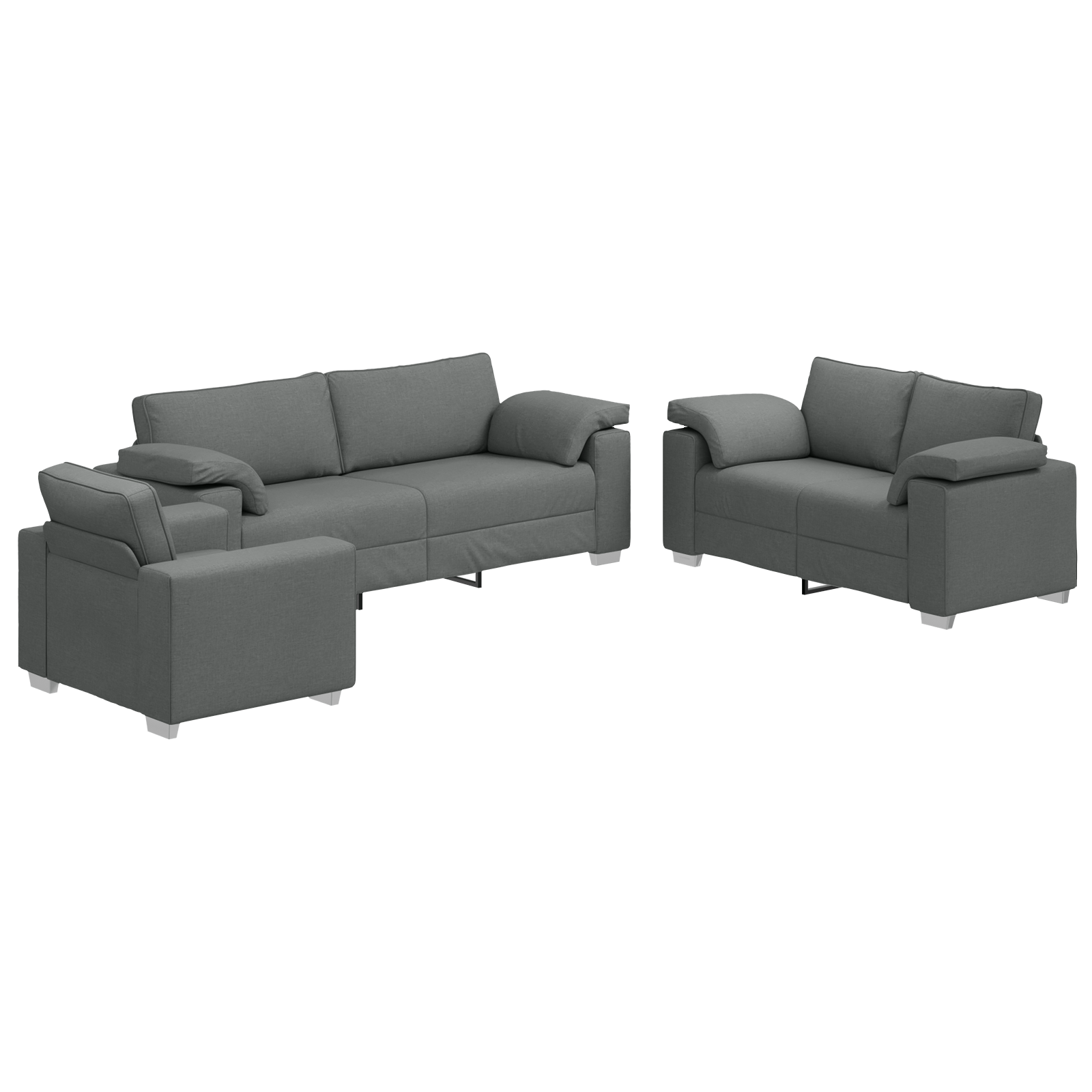Set canapea, 3 piese, perne gri inchis, textil — imaginea 2