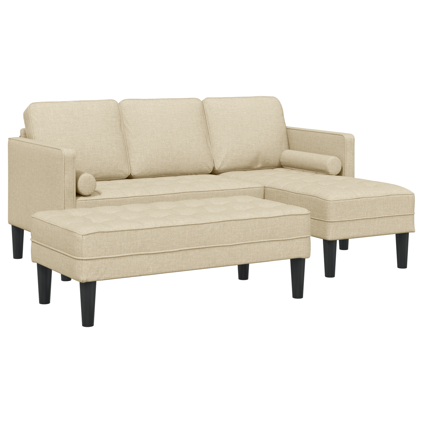 Set canapele 2 piese cu perne crem din tesatura — imaginea 2