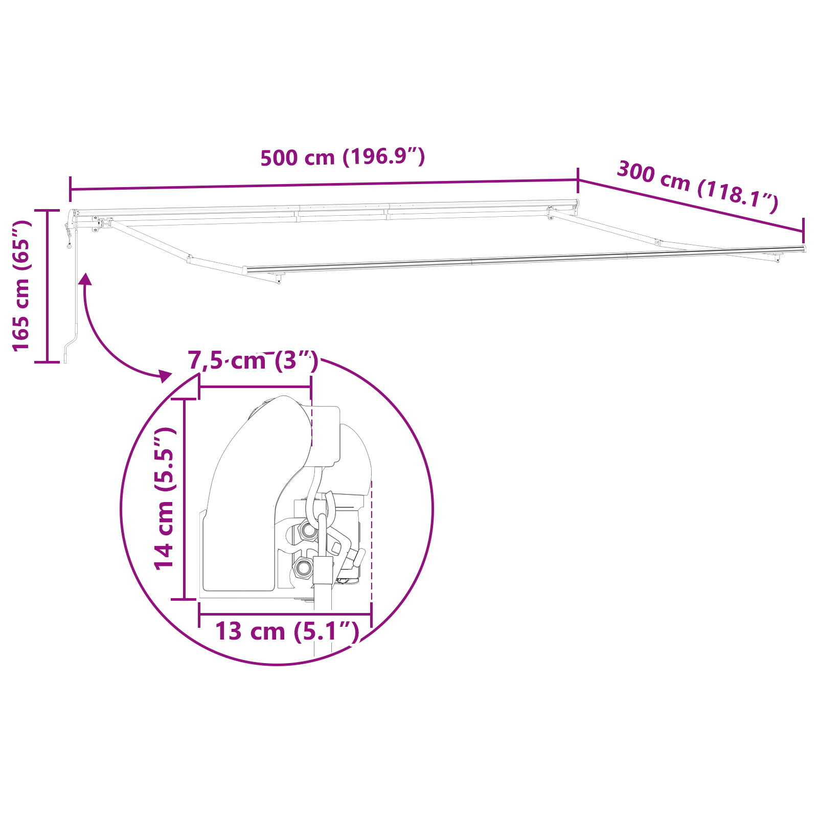 Marchiza automata retractabila cu dungi multicolore 500x300 cm