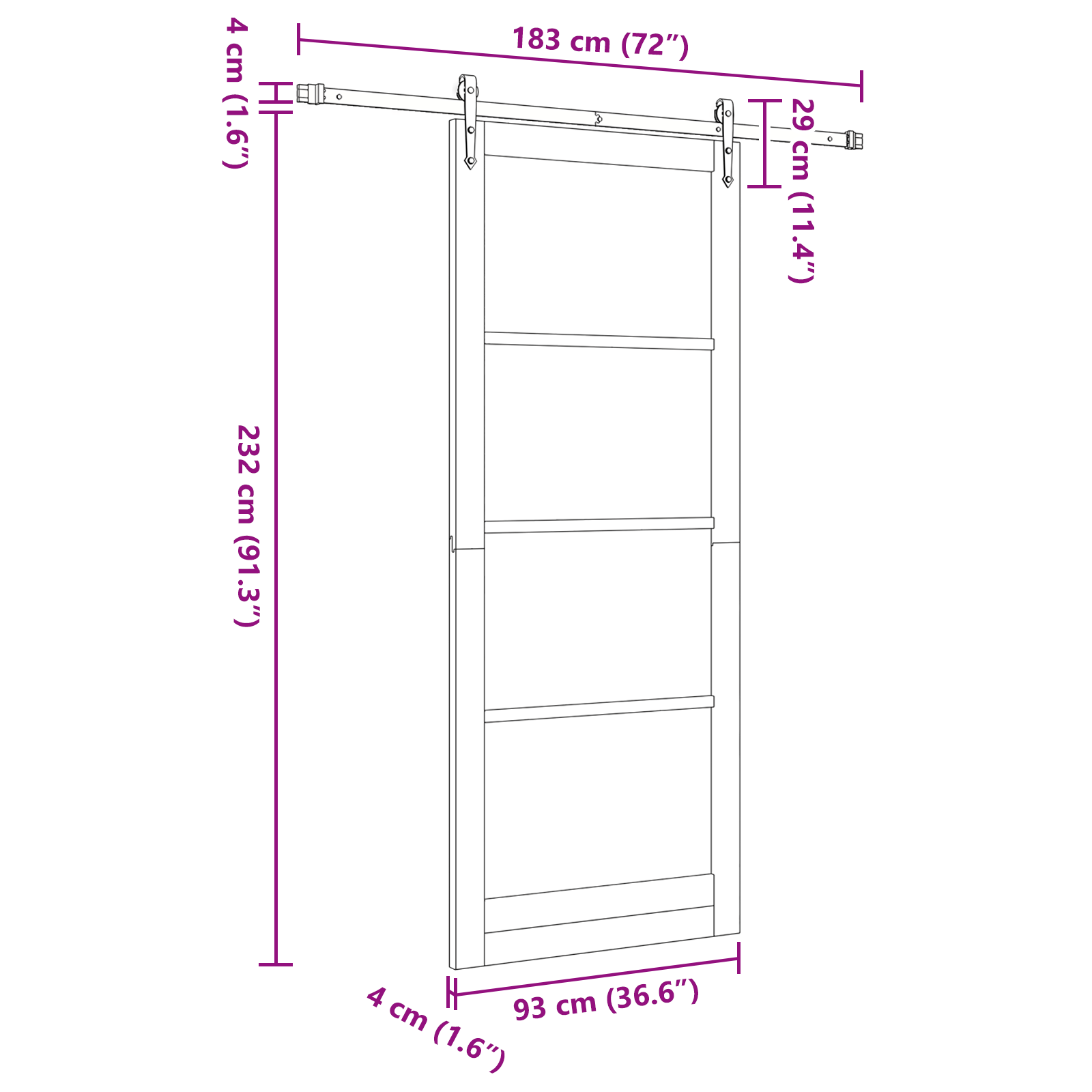 Usa Glisanta cu Set de Accesorii 93x232 cm din Lemn Masiv de Pin — imaginea 11