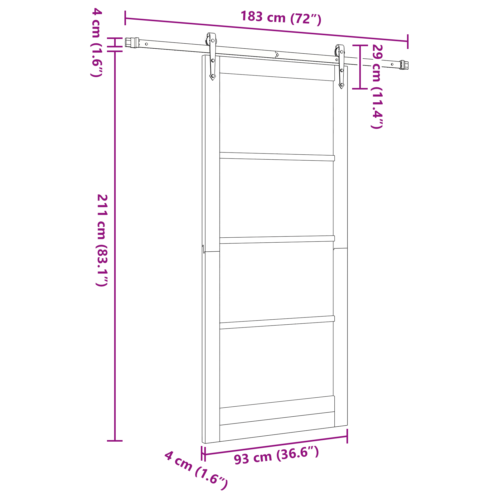 Usa glisanta cu set hardware 93x211 cm lemn masiv pin — imaginea 11