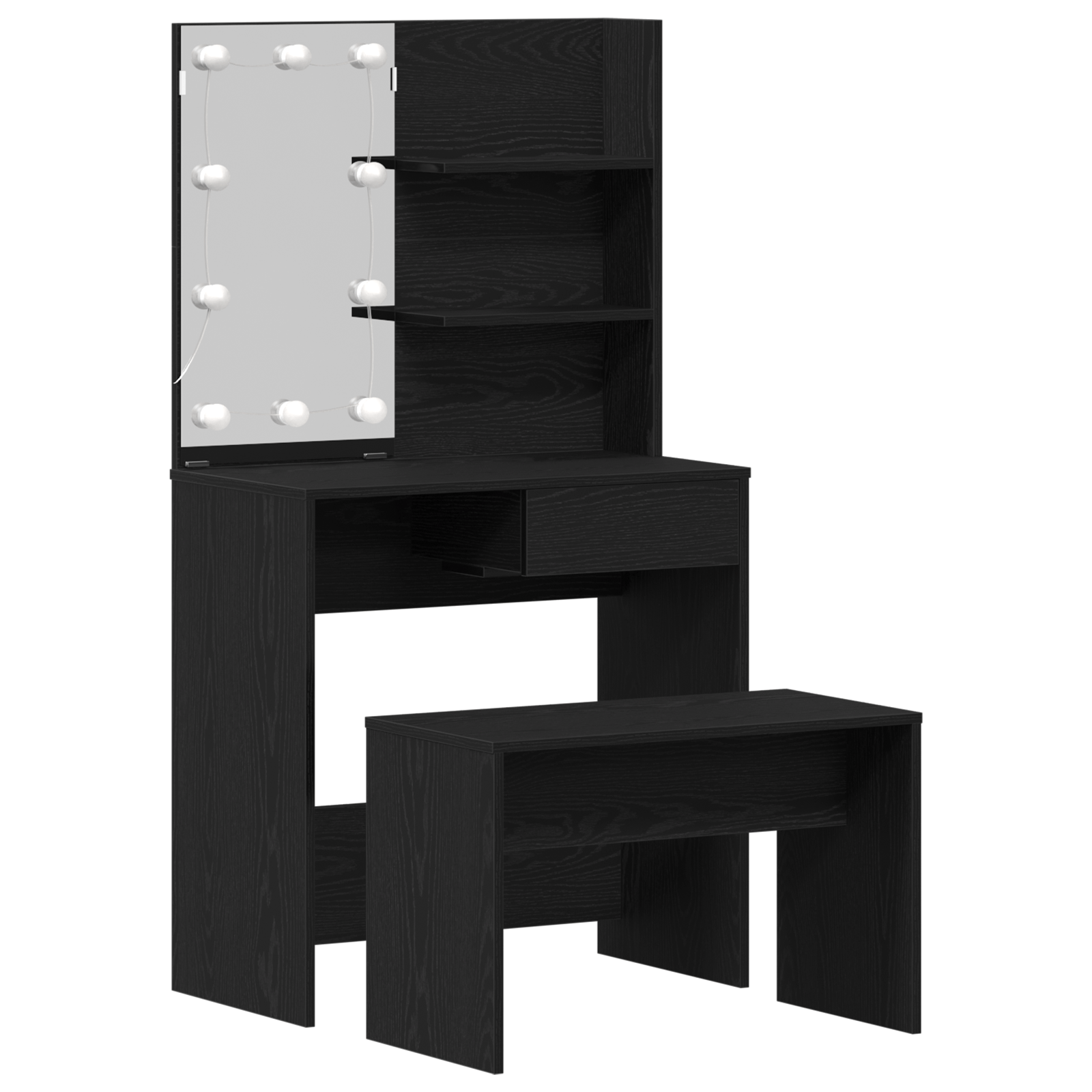 Set de mese de toaleta cu LED - Stejar negru, Lemn prelucrat — imaginea 2