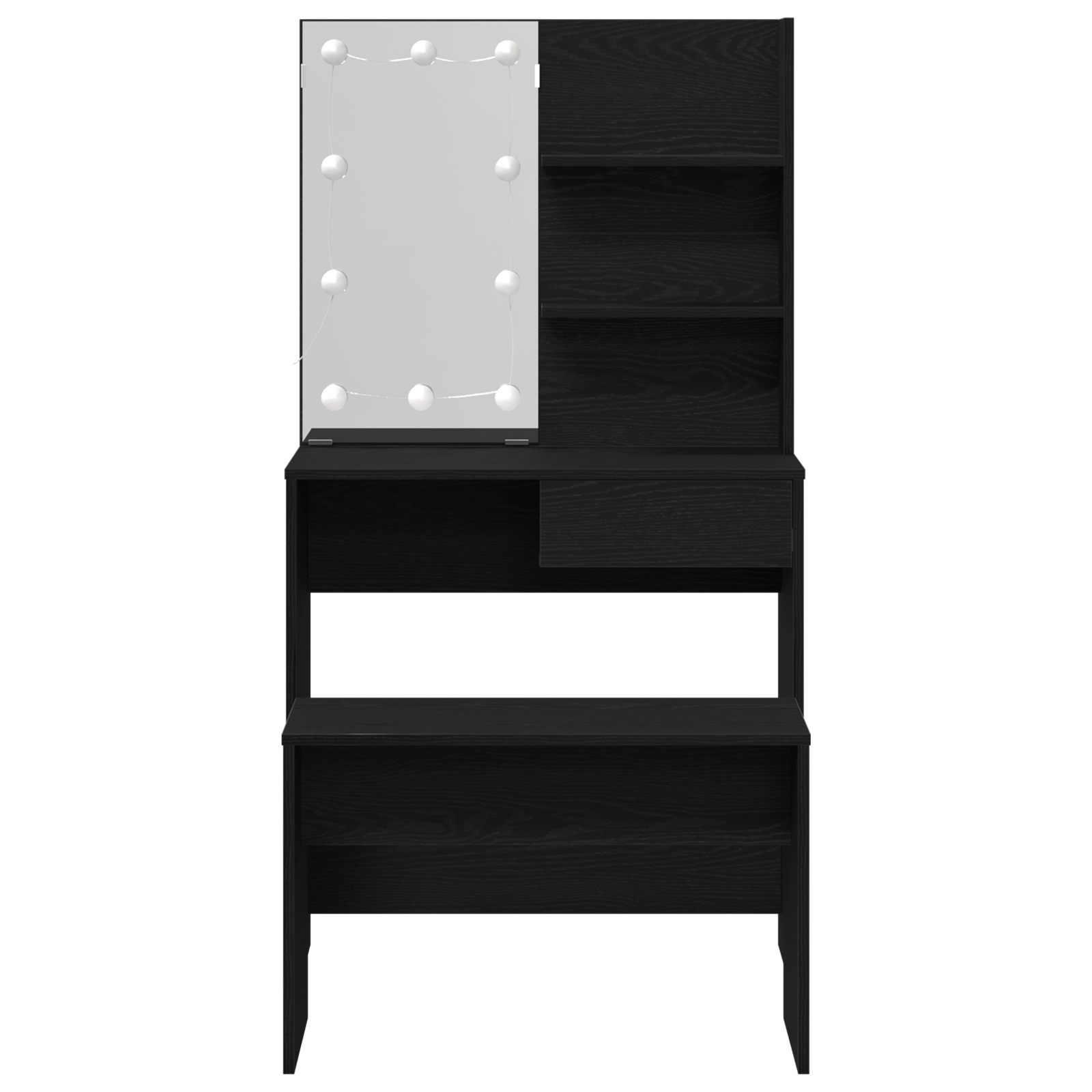 Set de mese de toaleta cu LED - Stejar negru, Lemn prelucrat — imaginea 8