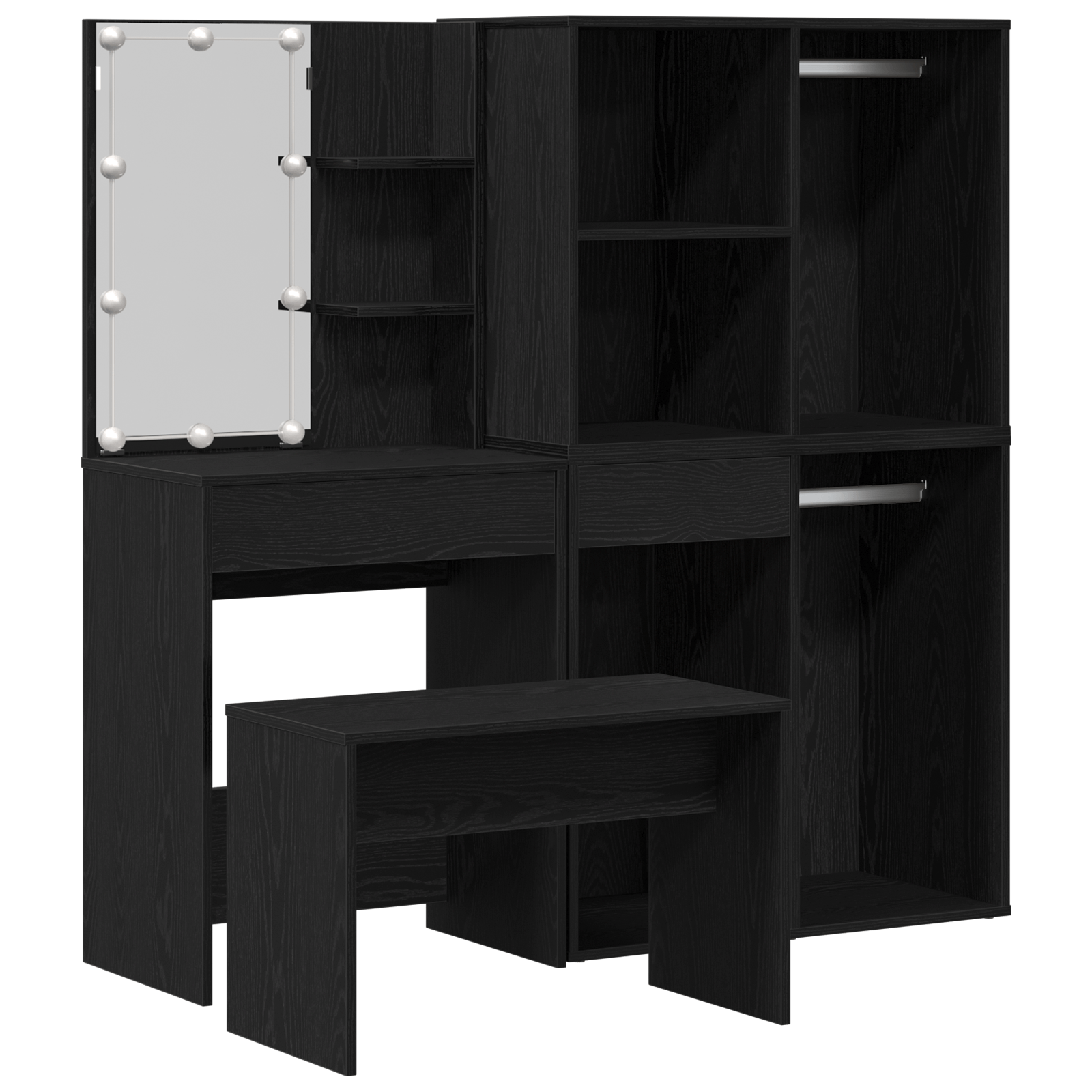 Set de masa de toaleta cu LED din stejar negru din lemn ingineresc — imaginea 2