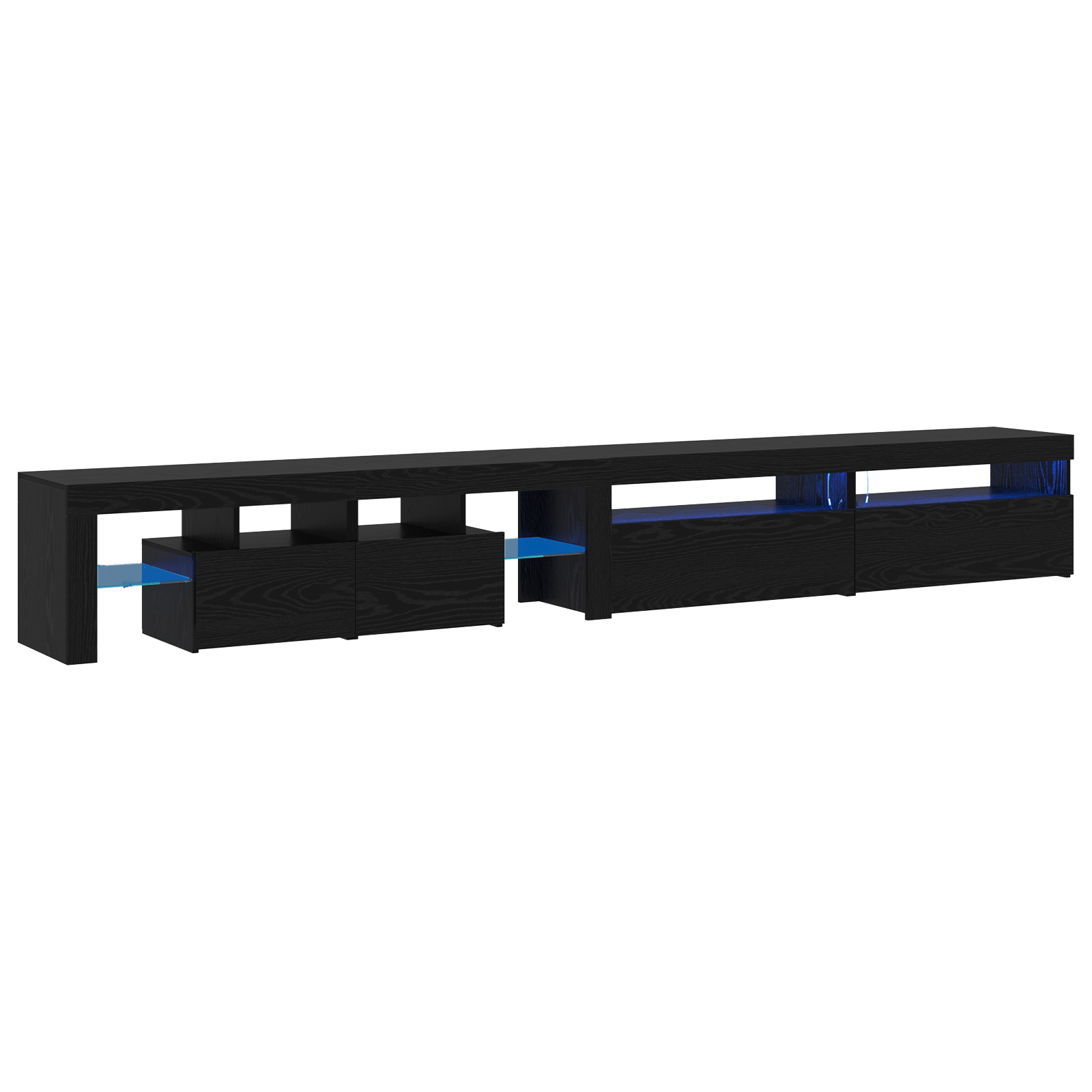 Mobilier TV 3 pcs cu Lumini LED Negru Stejar Lemn prelucrat — imaginea 2