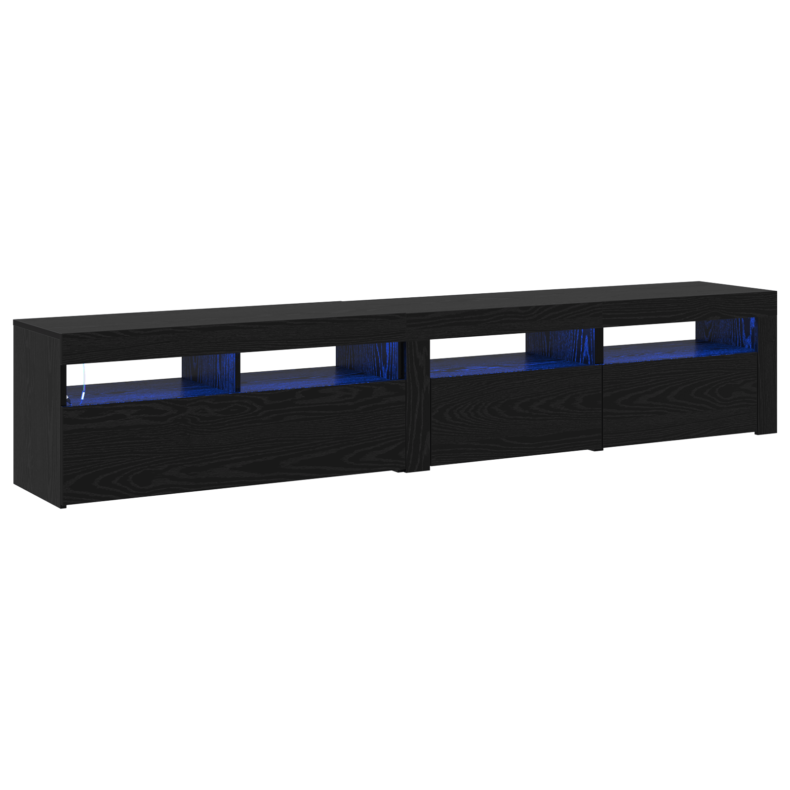 Cabinete TV 2 buc cu lumini LED din lemn ingineresc de stejar negru — imaginea 2