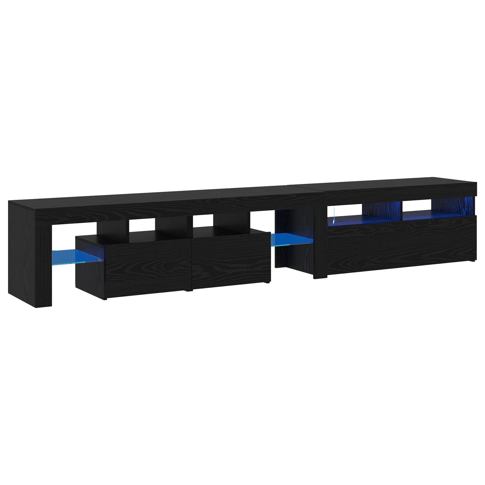 Cabinete TV 2 pcs cu LED-uri Stejar Negru Lemn Ingineresc — imaginea 2
