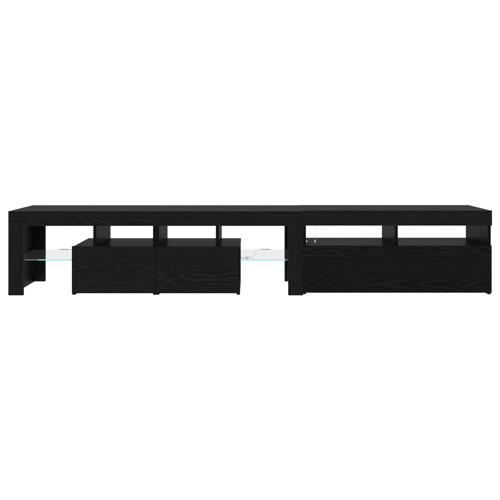 Cabinete TV 2 pcs cu LED-uri Stejar Negru Lemn Ingineresc — imaginea 9