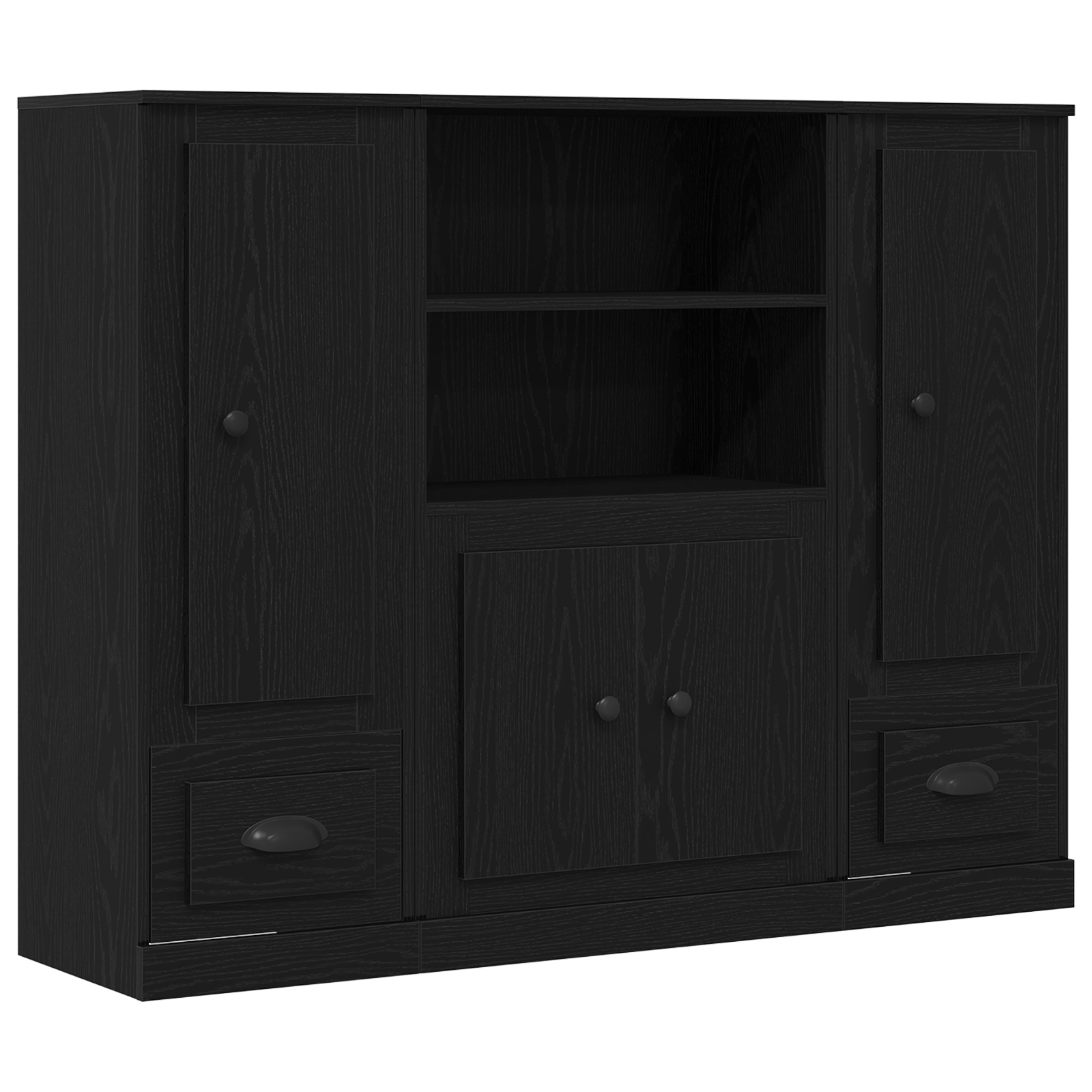 Highboard Negru Stejar 132x35,5x103,5 cm Lemn Prelucrat — imaginea 2