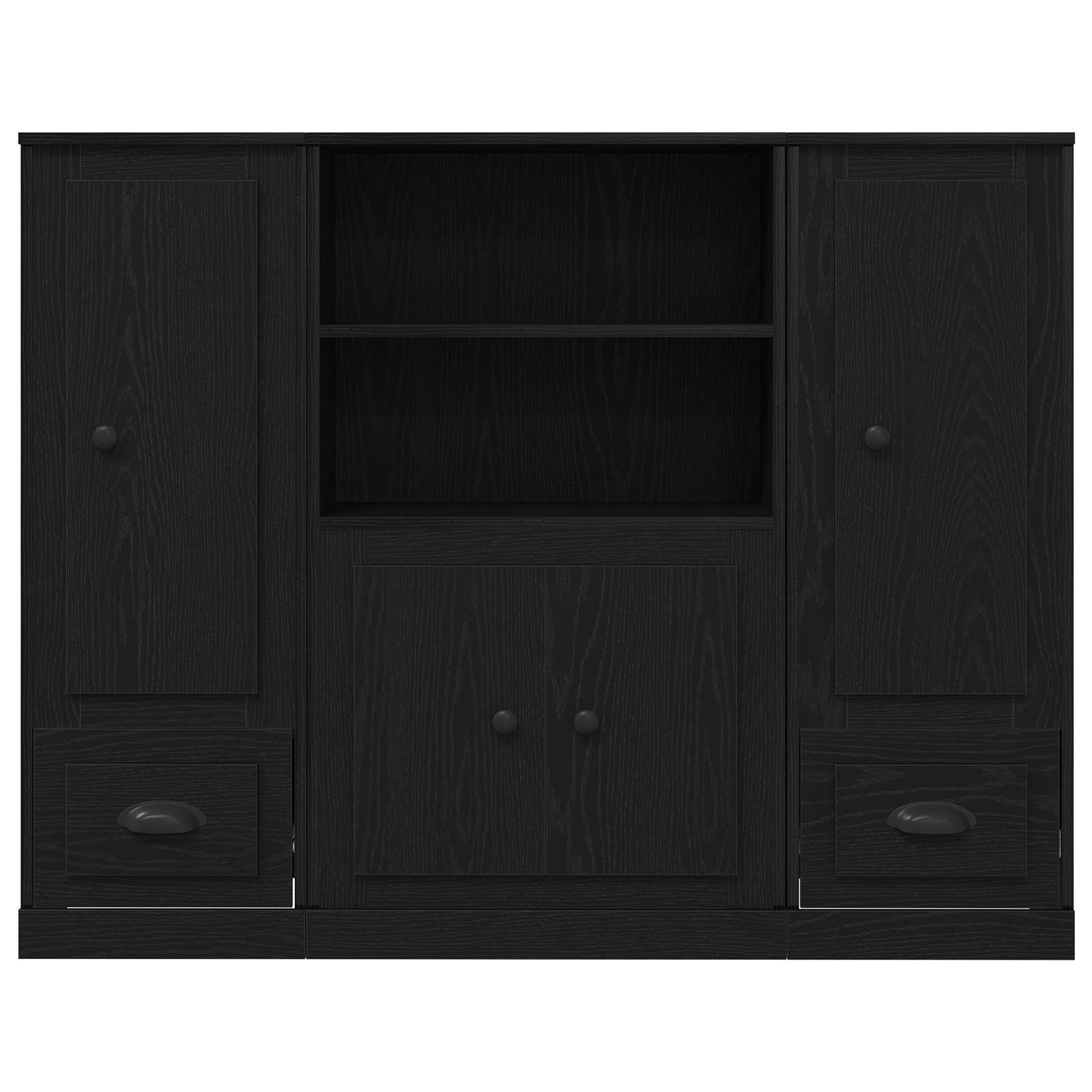 Highboard Negru Stejar 132x35,5x103,5 cm Lemn Prelucrat — imaginea 8