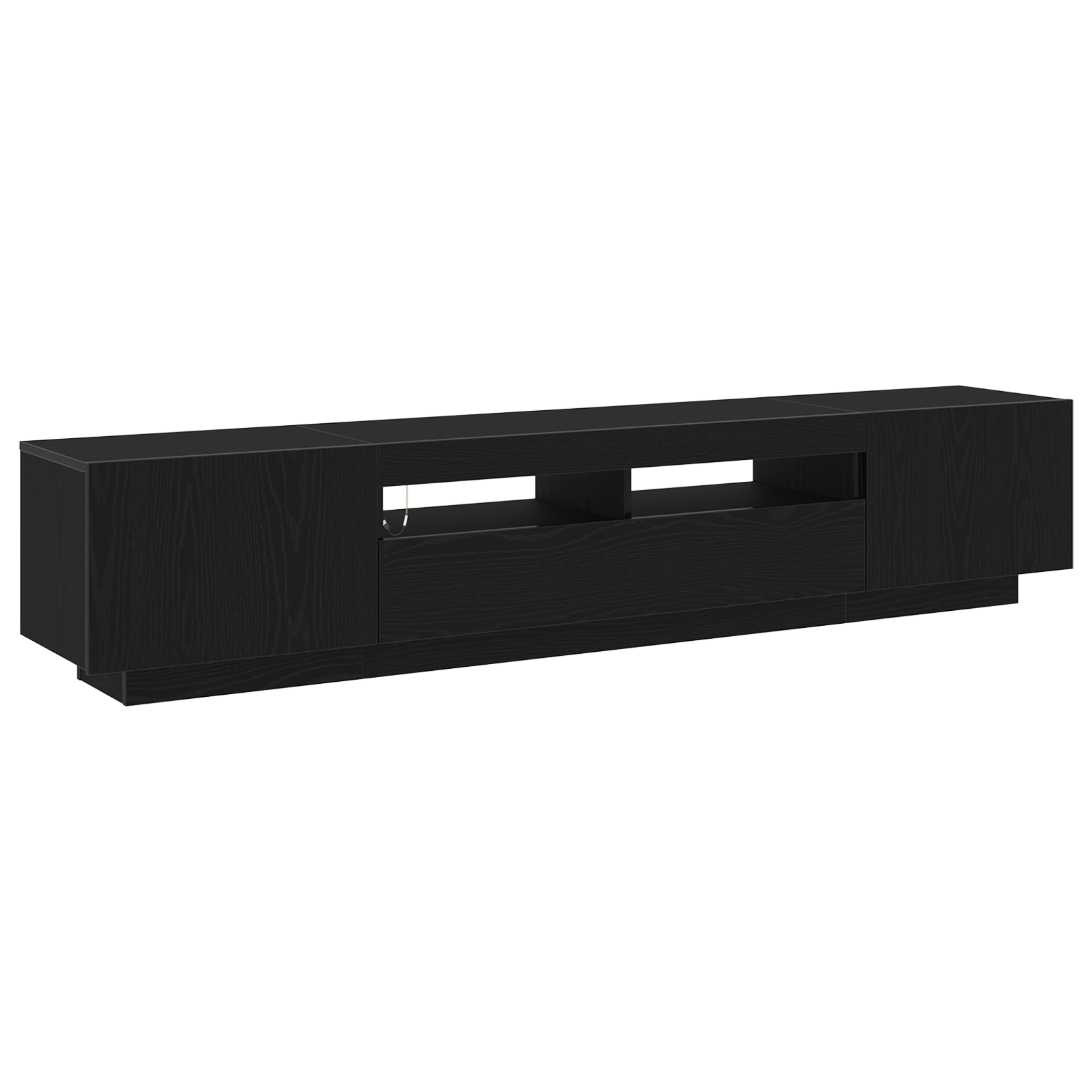 Dulap TV cu lumini LED stejar negru 200x35x40 cm lemn prelucrat — imaginea 2