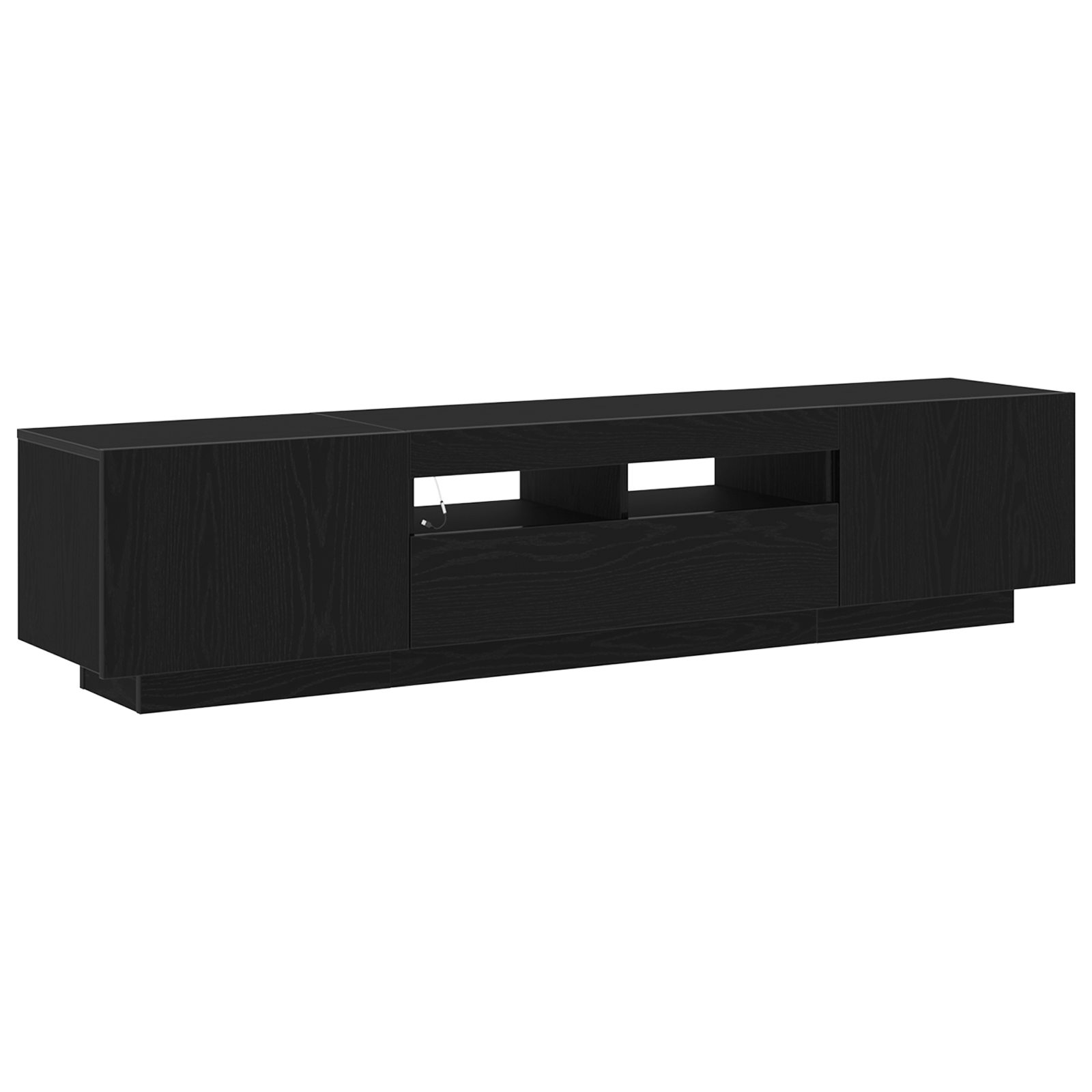 Dulap TV cu lumini LED, stejar negru, 180x35x40 cm, din lemn prelucrat — imaginea 2
