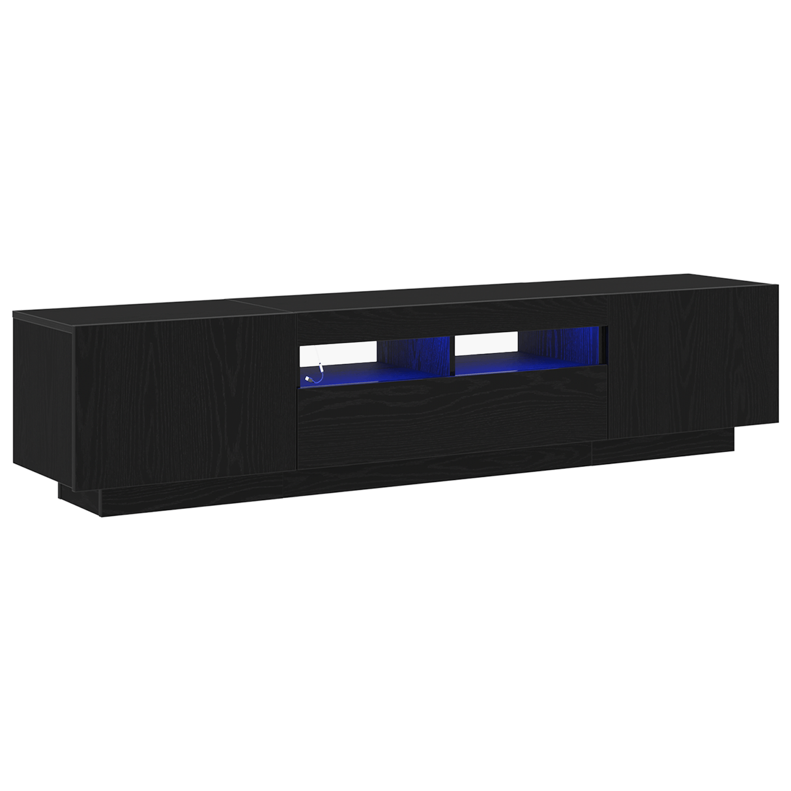 Dulap TV cu lumini LED, stejar negru, 180x35x40 cm, din lemn prelucrat — imaginea 9