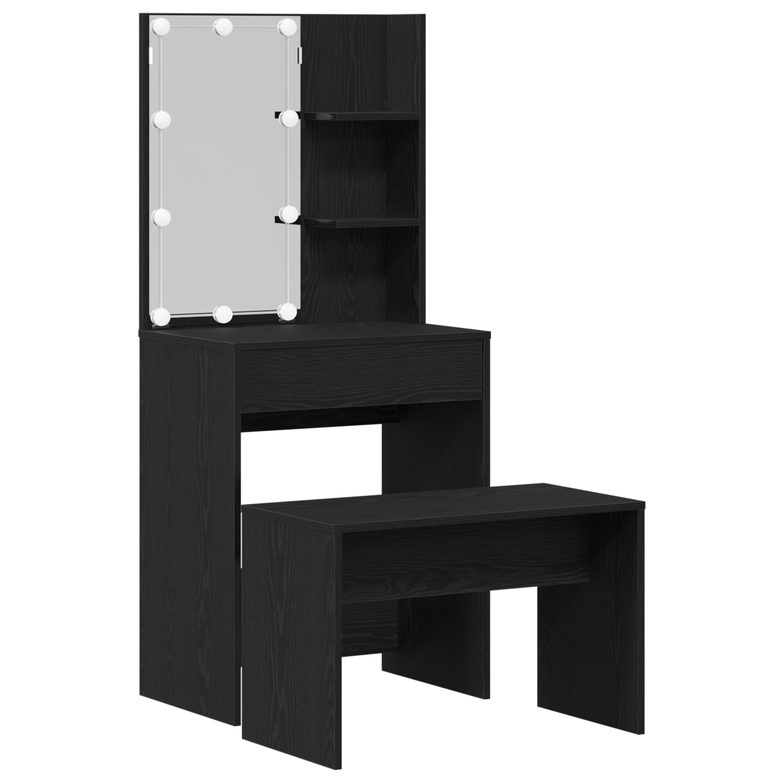 Set de mese de toaleta cu LED din lemn prelucrat stejar negru — imaginea 2