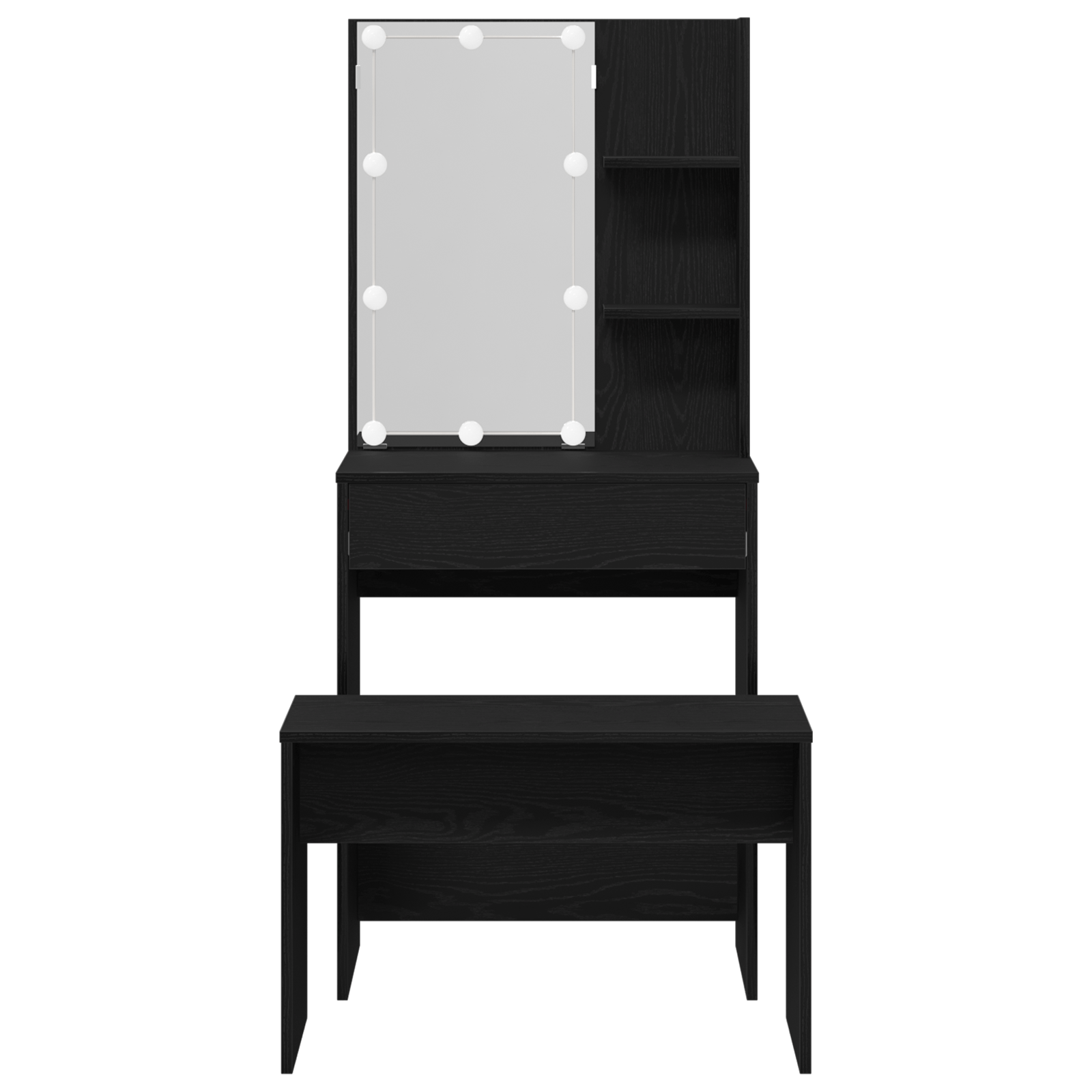 Set de mese de toaleta cu LED din lemn prelucrat stejar negru — imaginea 8