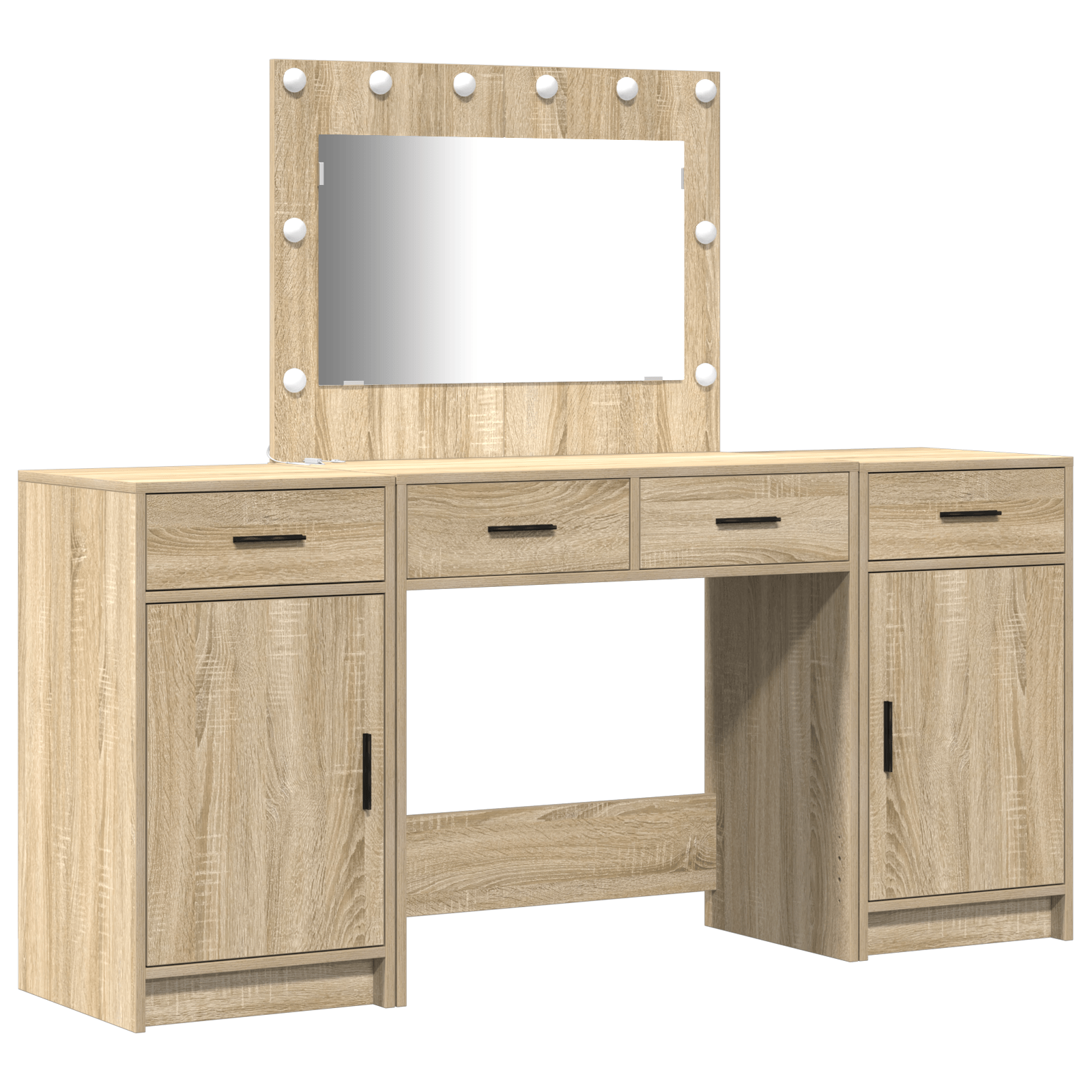 Set masa toaleta cu LED, 3 piese, stejar sonoma, lemn prelucrat — imaginea 2