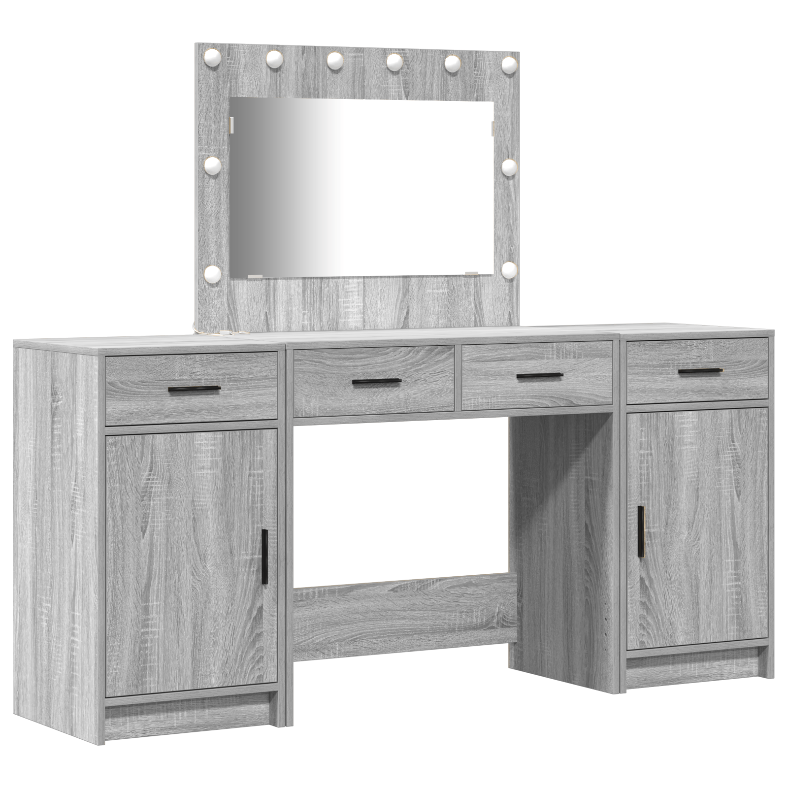 Set masa toaleta cu LED, 3 piese, gri sonoma, lemn prelucrat — imaginea 2