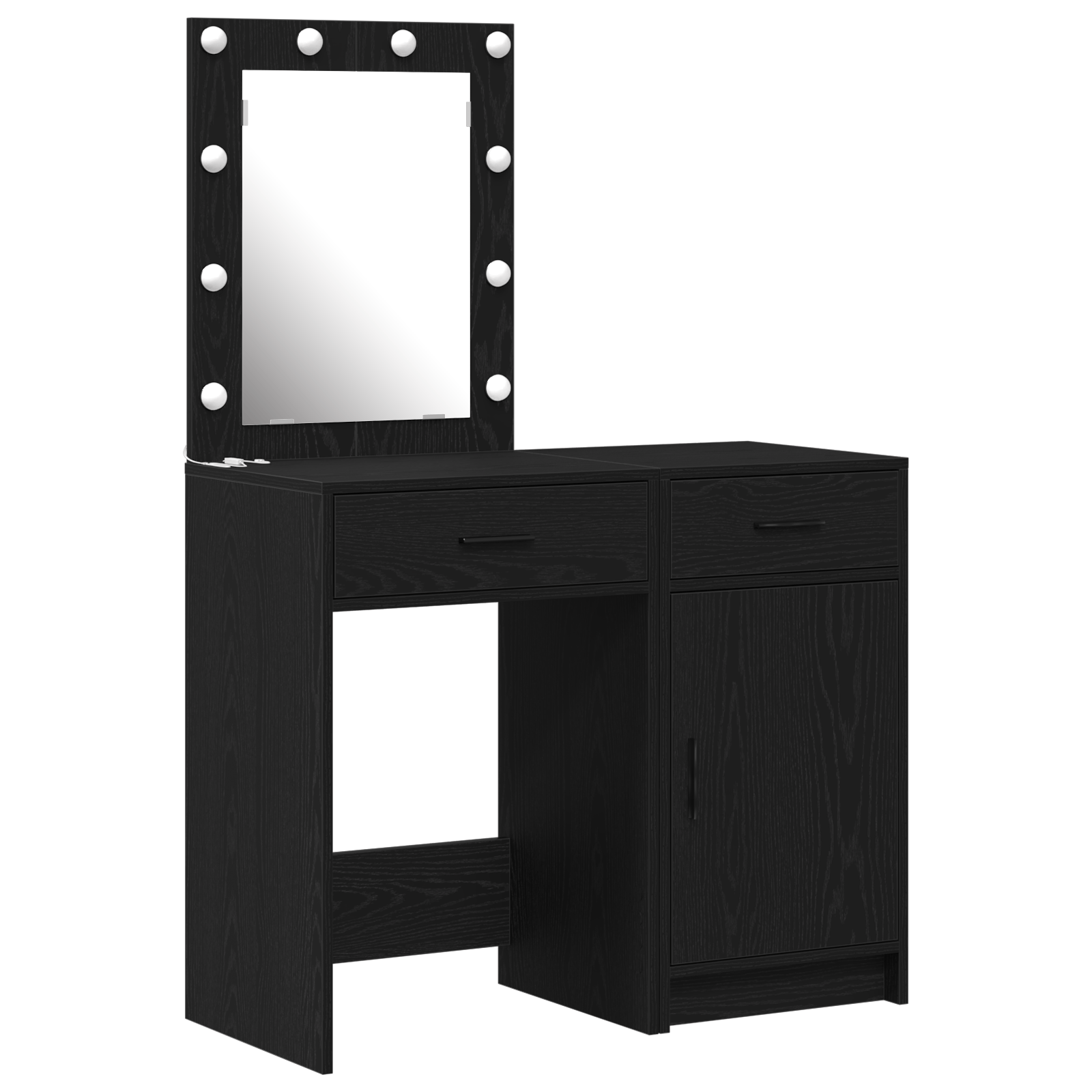 Set masa toaleta cu LED, 2 piese, negru, lemn prelucrat — imaginea 2