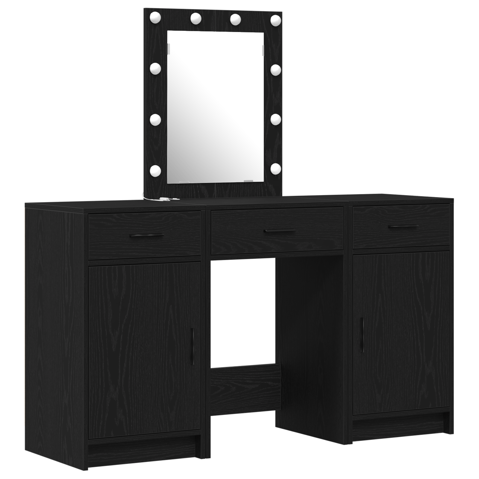 Set masa toaleta cu LED 3 piese, negru, lemn prelucrat — imaginea 2