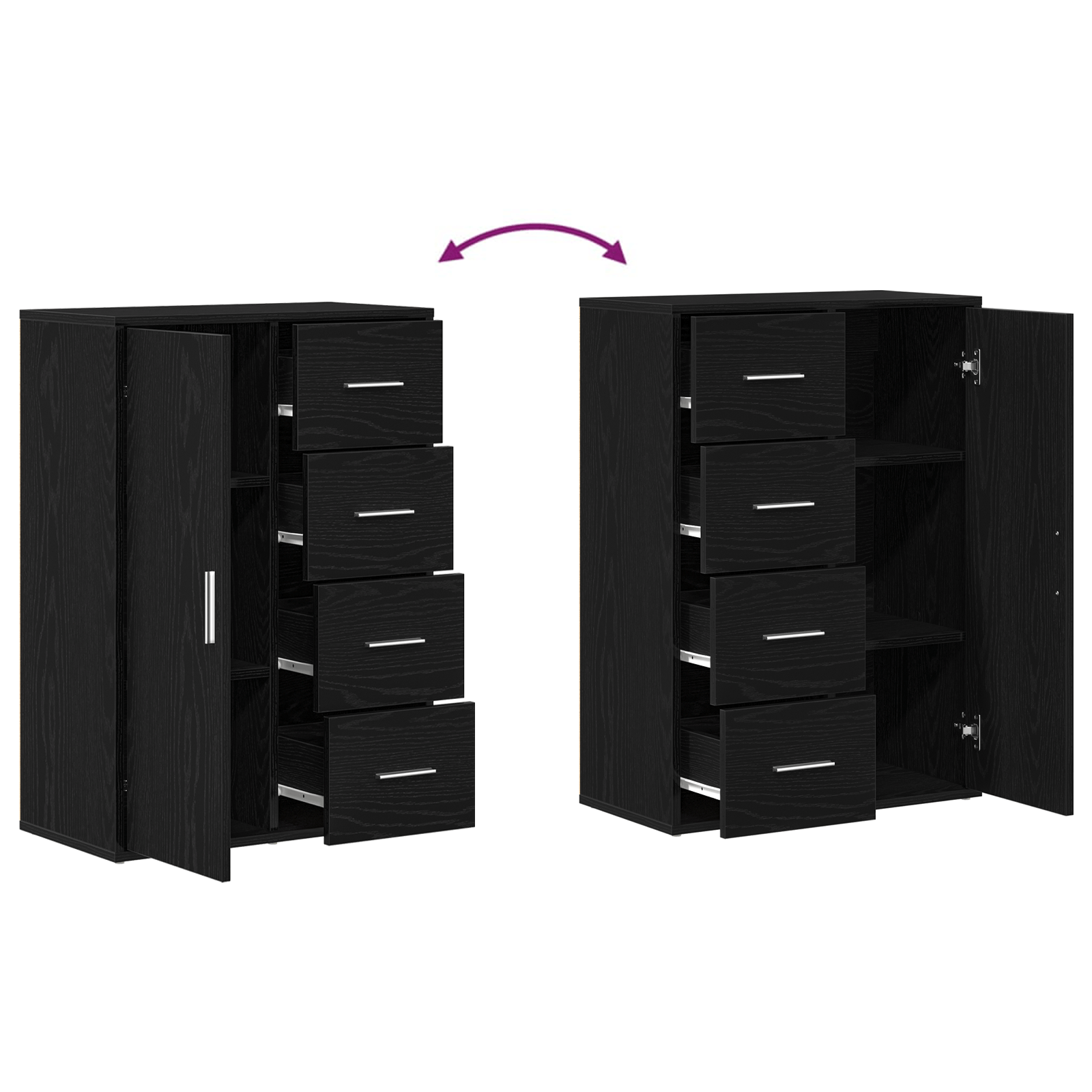 Bufete 2 buc Negru Stejar 60x31x84 cm Lemn Ingineresc — imaginea 11