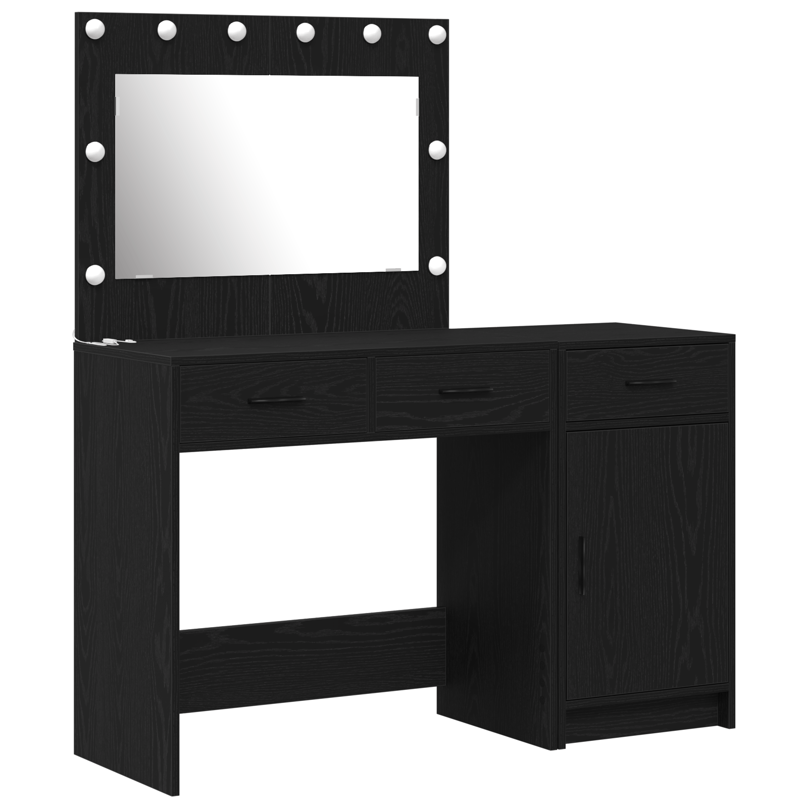 Set masa toaleta cu LED, 2 piese, negru, lemn prelucrat — imaginea 2