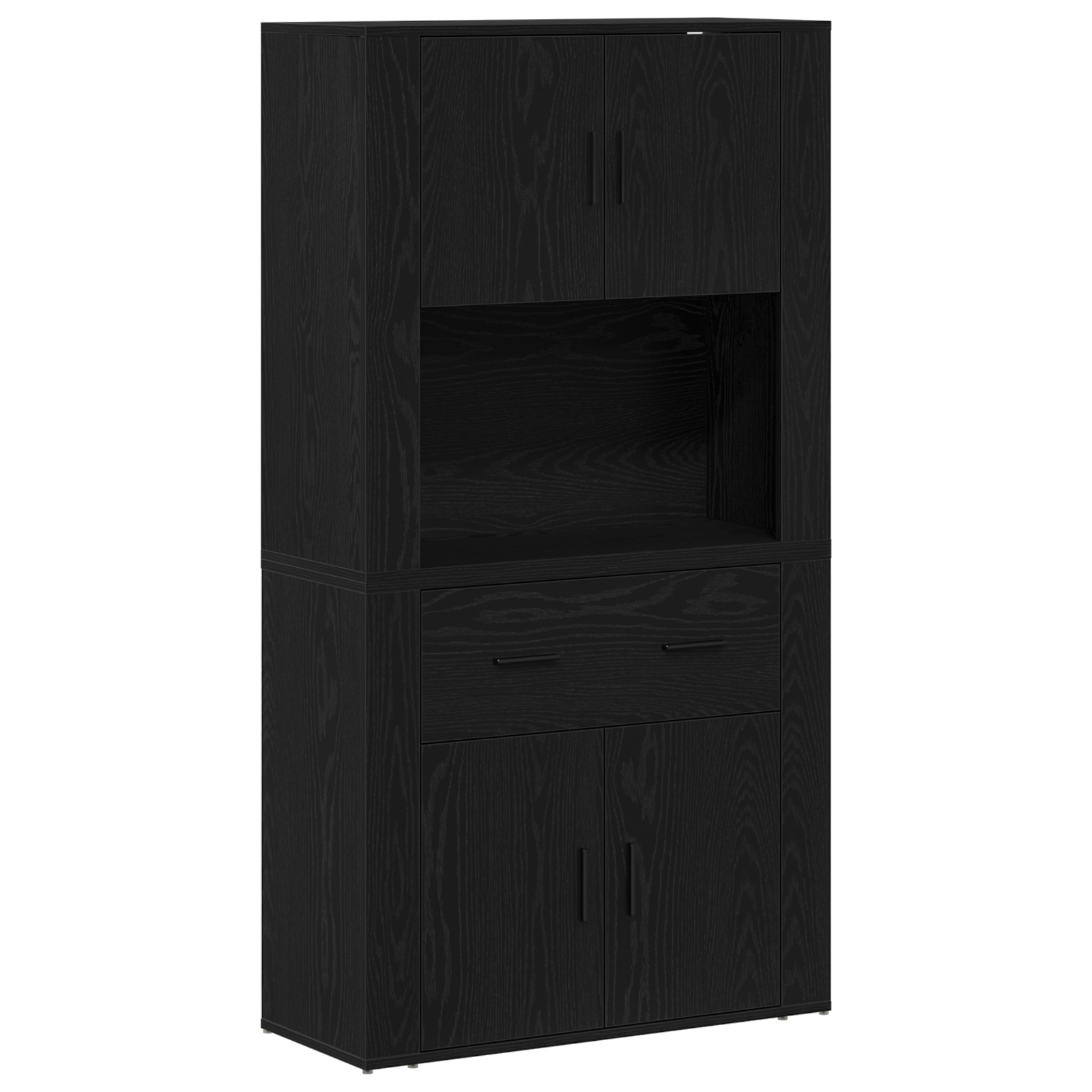 Highboard Stejar Negru 80x33x150 cm Lemn Prelucrat — imaginea 2