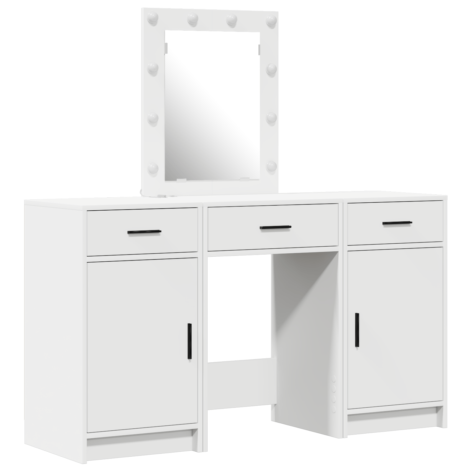 Set masa toaleta cu LED 3 piese, alb, lemn prelucrat — imaginea 2