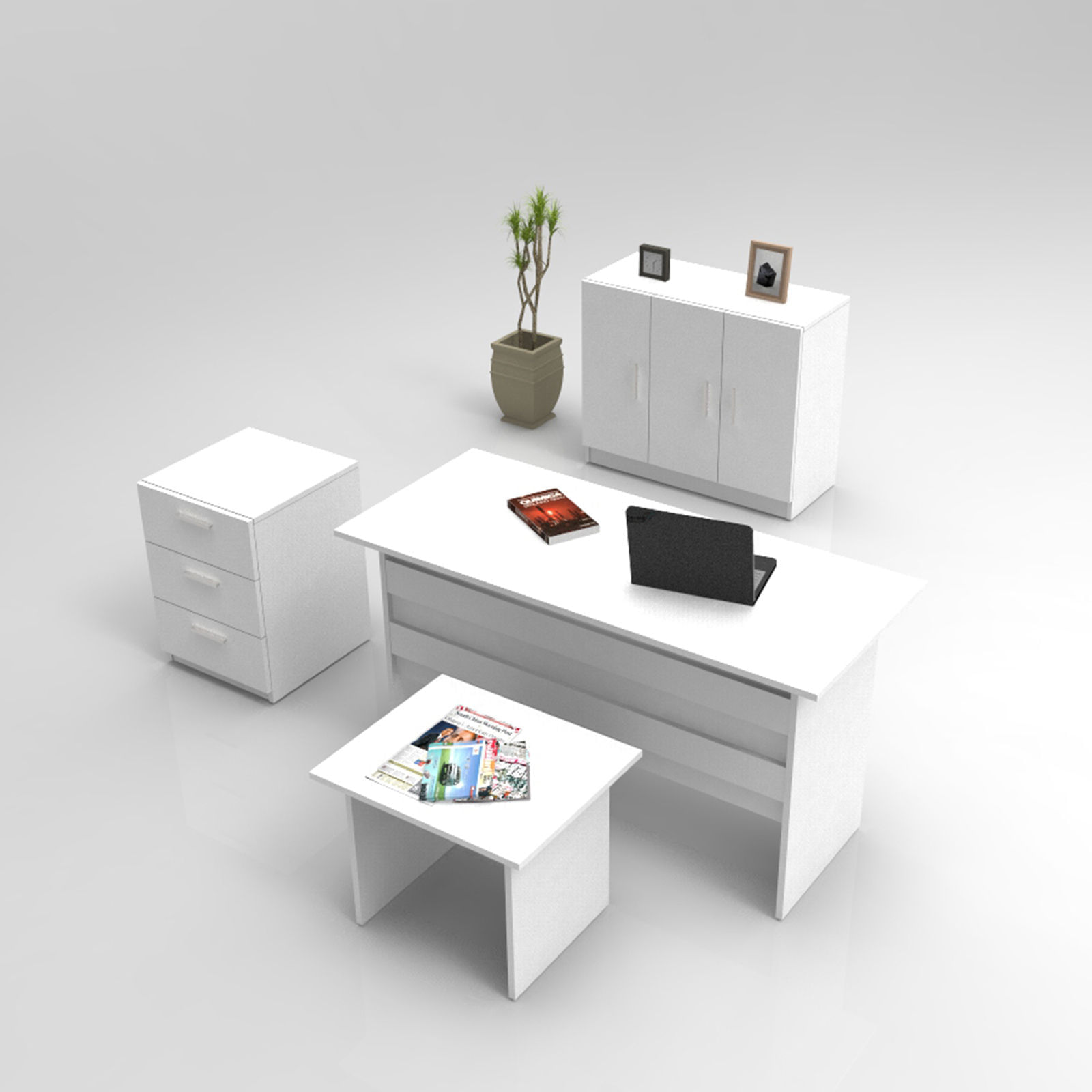 Set mobilier birou, Hanah Home, pal melaminat, alb, 956LCS2115