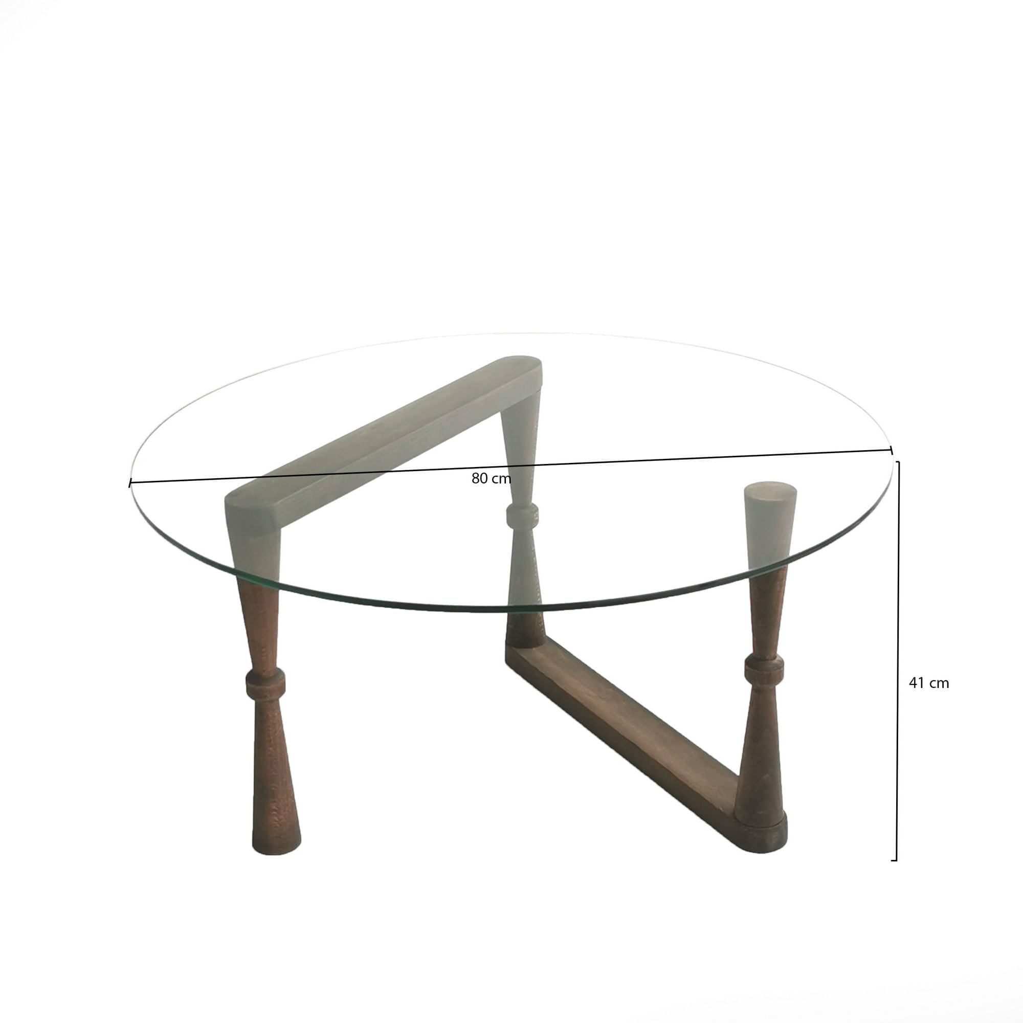Masuta de cafea, Hanah Home, lemn masiv de pin, sticla calita, nuc, 80x80x41 cm — imaginea 7