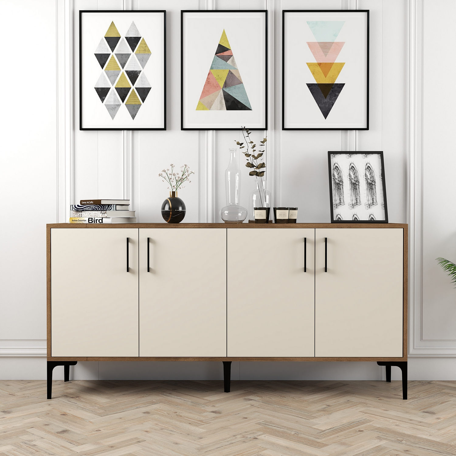 Consola, Hanah Home, panou aglomerat melaminat, nuc crem, 160x35x78 cm — imaginea 2