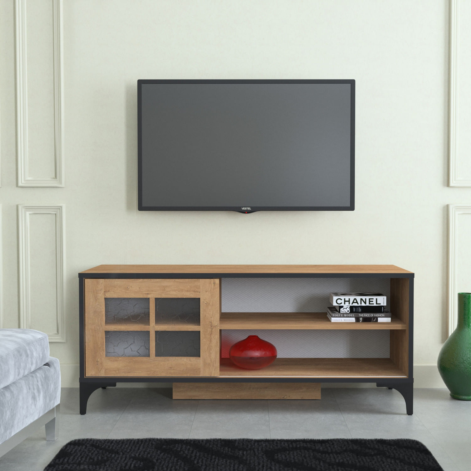 Comoda tv, Hanah Home, pal melaminat, stejar, 125x42x54 cm — imaginea 2