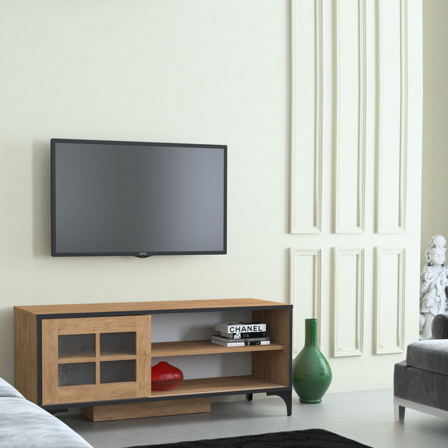 Comoda tv, Hanah Home, pal melaminat, stejar, 125x42x54 cm — imaginea 3