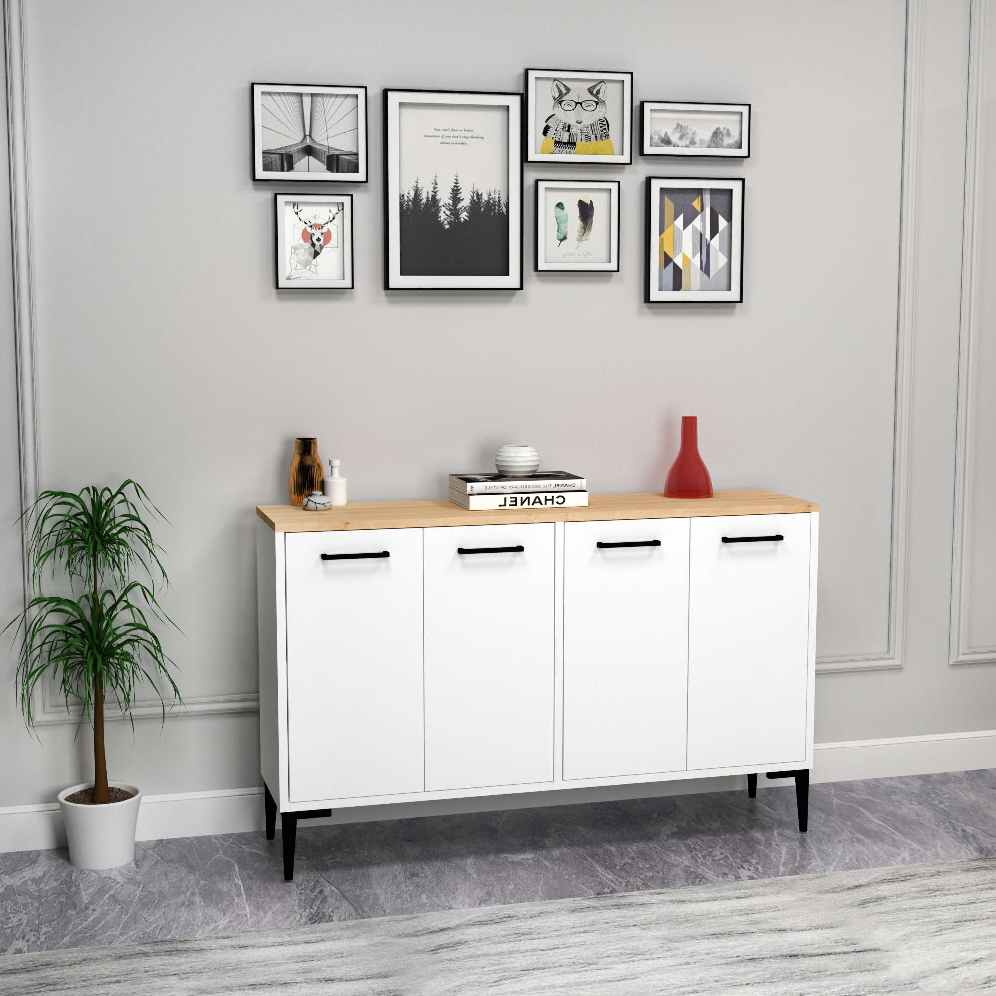 Consola, Hanah Home, pal melaminat, stejar safir si alb, 120x29,6x75 cm — imaginea 3