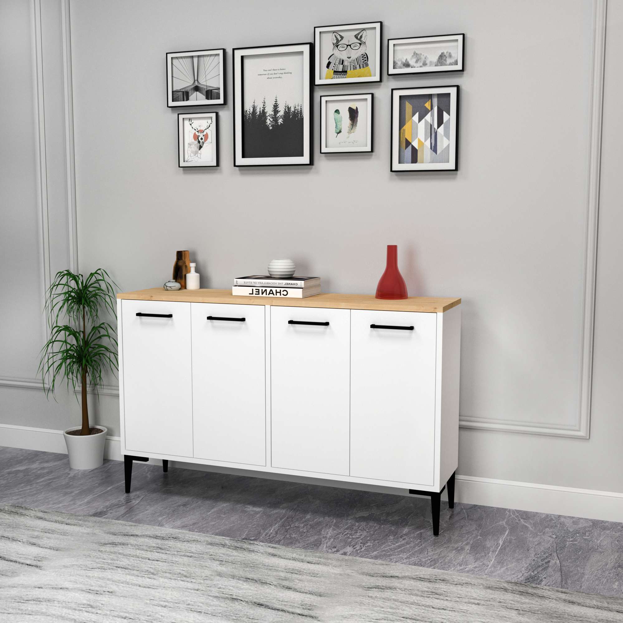 Consola, Hanah Home, pal melaminat, stejar safir si alb, 120x29,6x75 cm — imaginea 4
