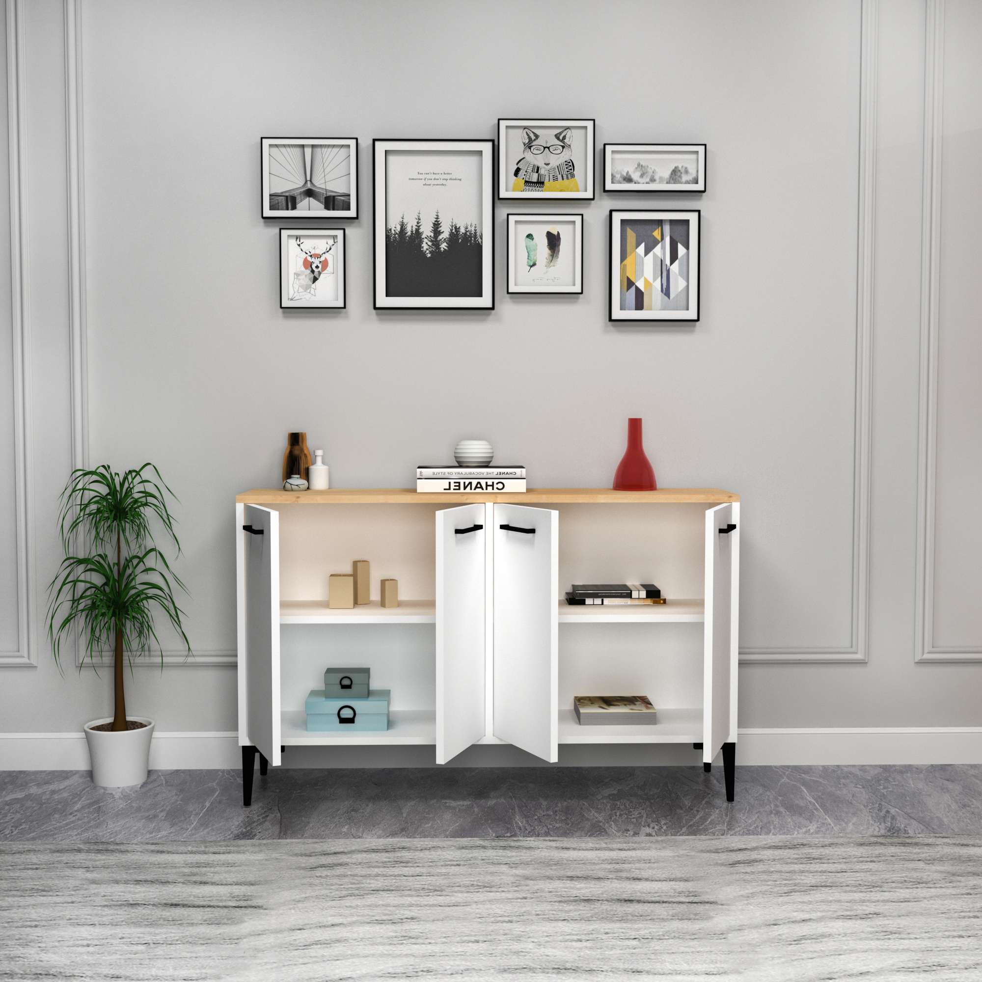 Consola, Hanah Home, pal melaminat, stejar safir si alb, 120x29,6x75 cm — imaginea 5