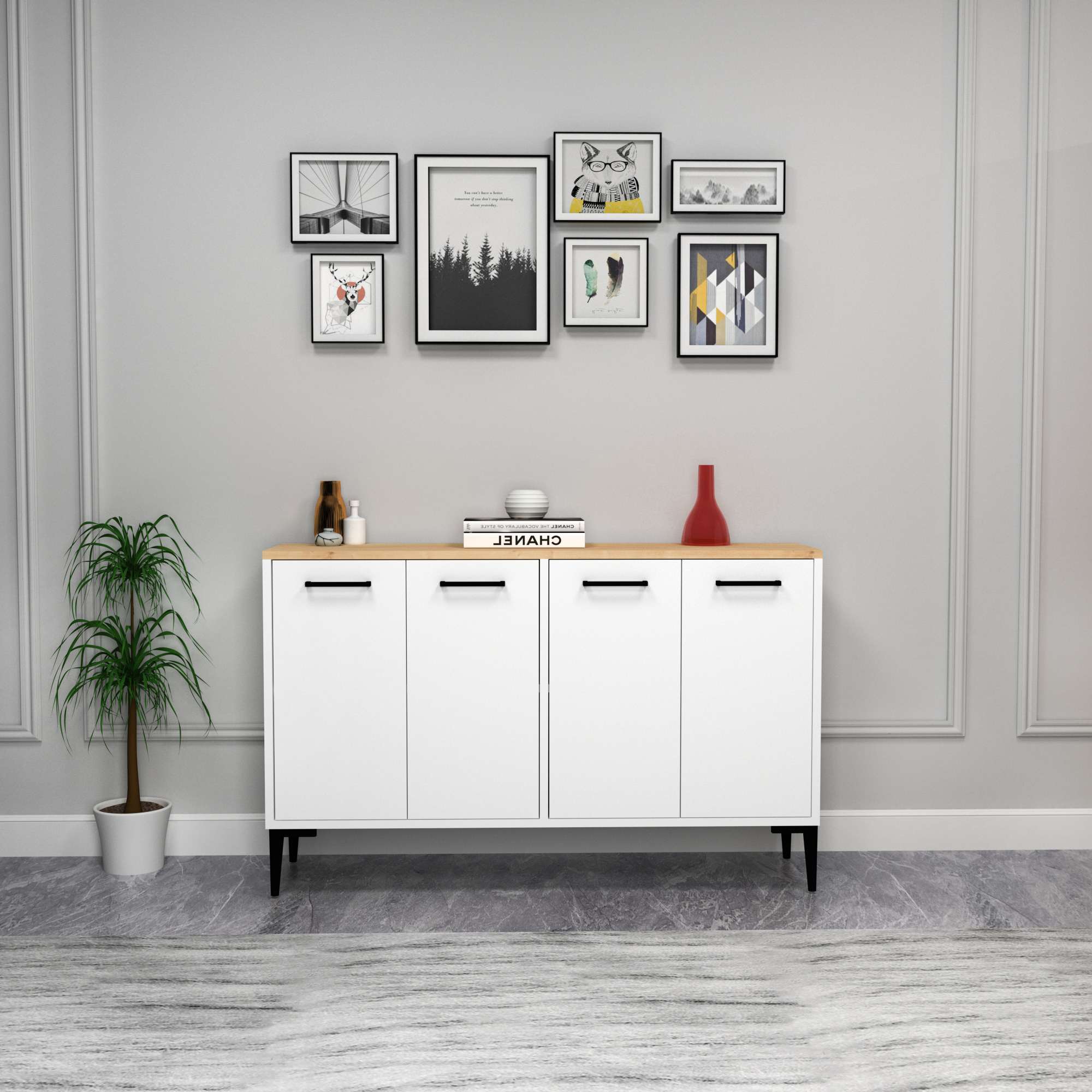 Consola, Hanah Home, pal melaminat, stejar safir si alb, 120x29,6x75 cm — imaginea 6