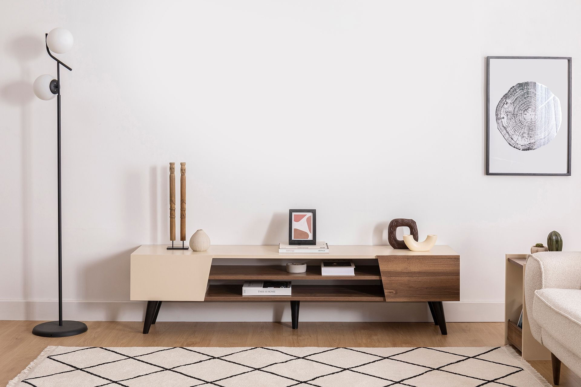Comoda tv, Hanah Home, pal melaminat, nuc si bej, 180x37x45 cm — imaginea 5