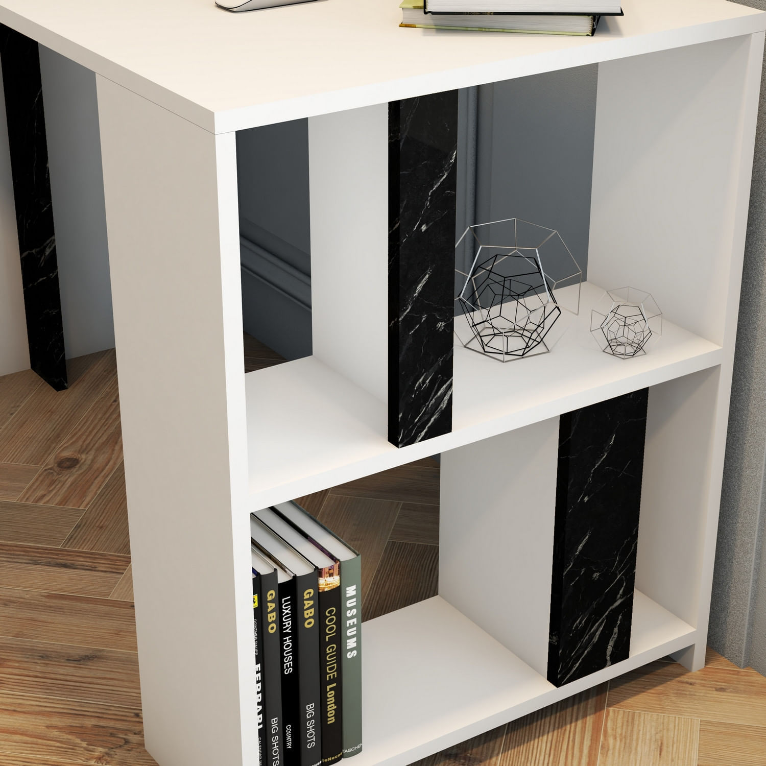 Birou, Hanah Home, pal melaminat, alb si negru, 120x60x75.4 cm — imaginea 2