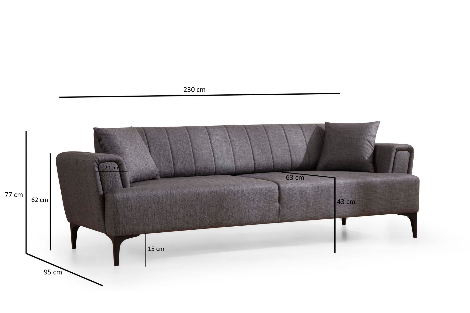 Canapea extensibila, Atelier Del Sofa, lemn fag si placi aglomerate, gri inchis, 230x95x77 cm — imaginea 3