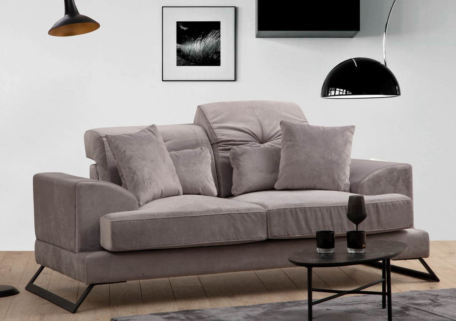 Canapea 2 locuri, Hanah Home, lemn fag si pal, gri deschis, 185x100x92 cm — imaginea 5