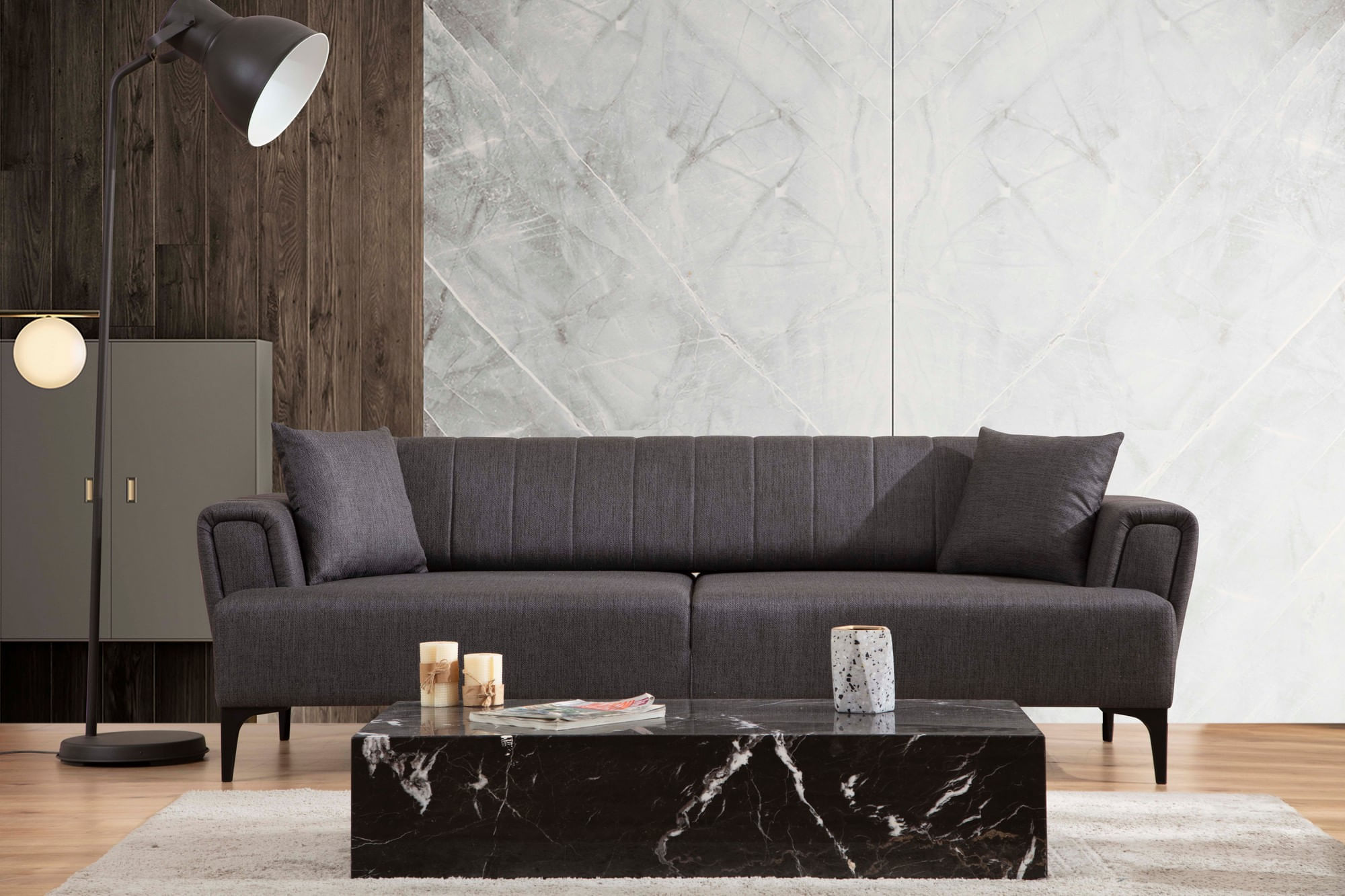 Canapea extensibila, Atelier Del Sofa, lemn fag si placi aglomerate, gri inchis, 230x95x77 cm — imaginea 7