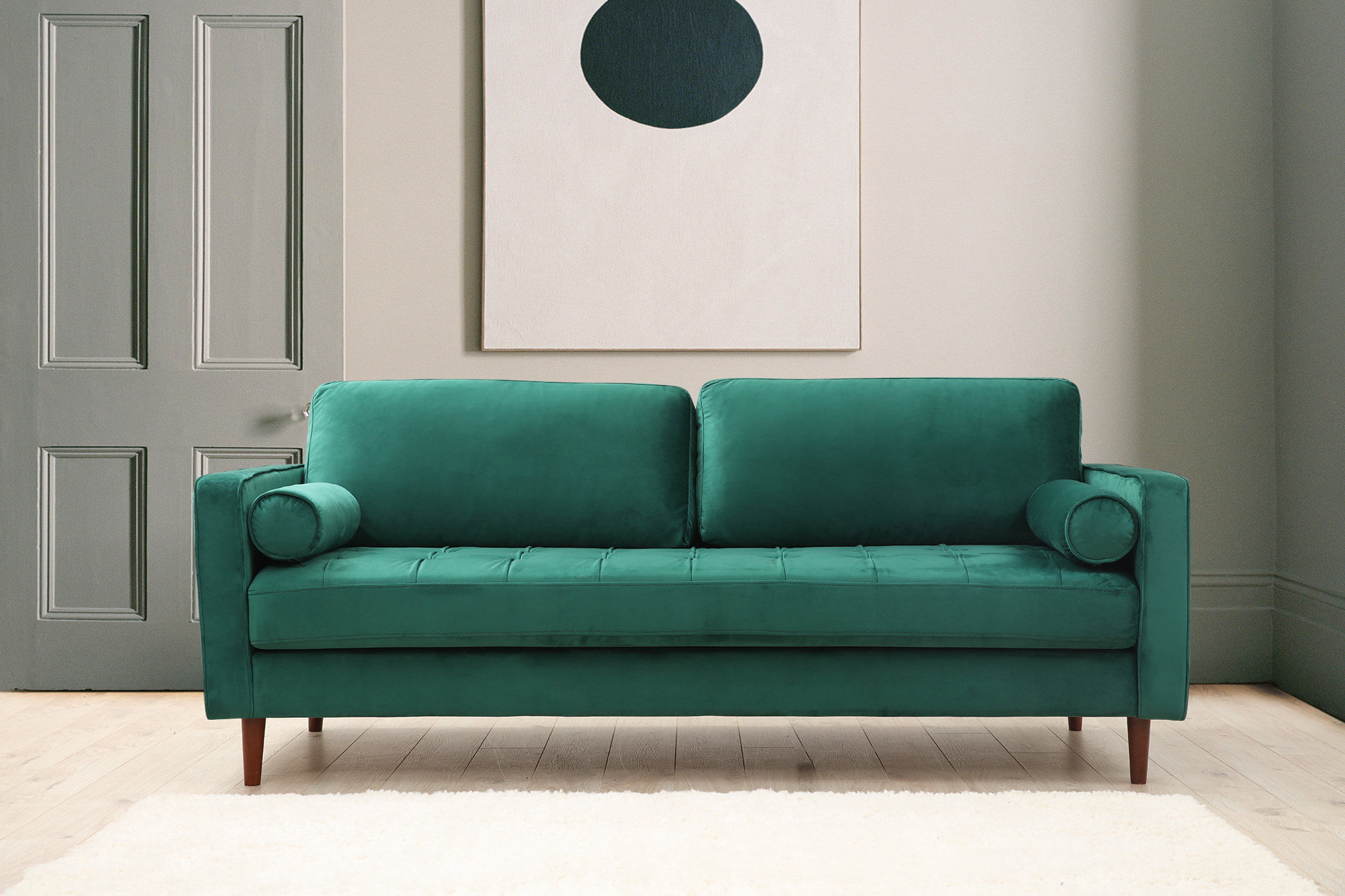 Canapea 3 locuri, Atelier Del Sofa, lemn de fag si pal, verde, 215x90x70 cm — imaginea 2