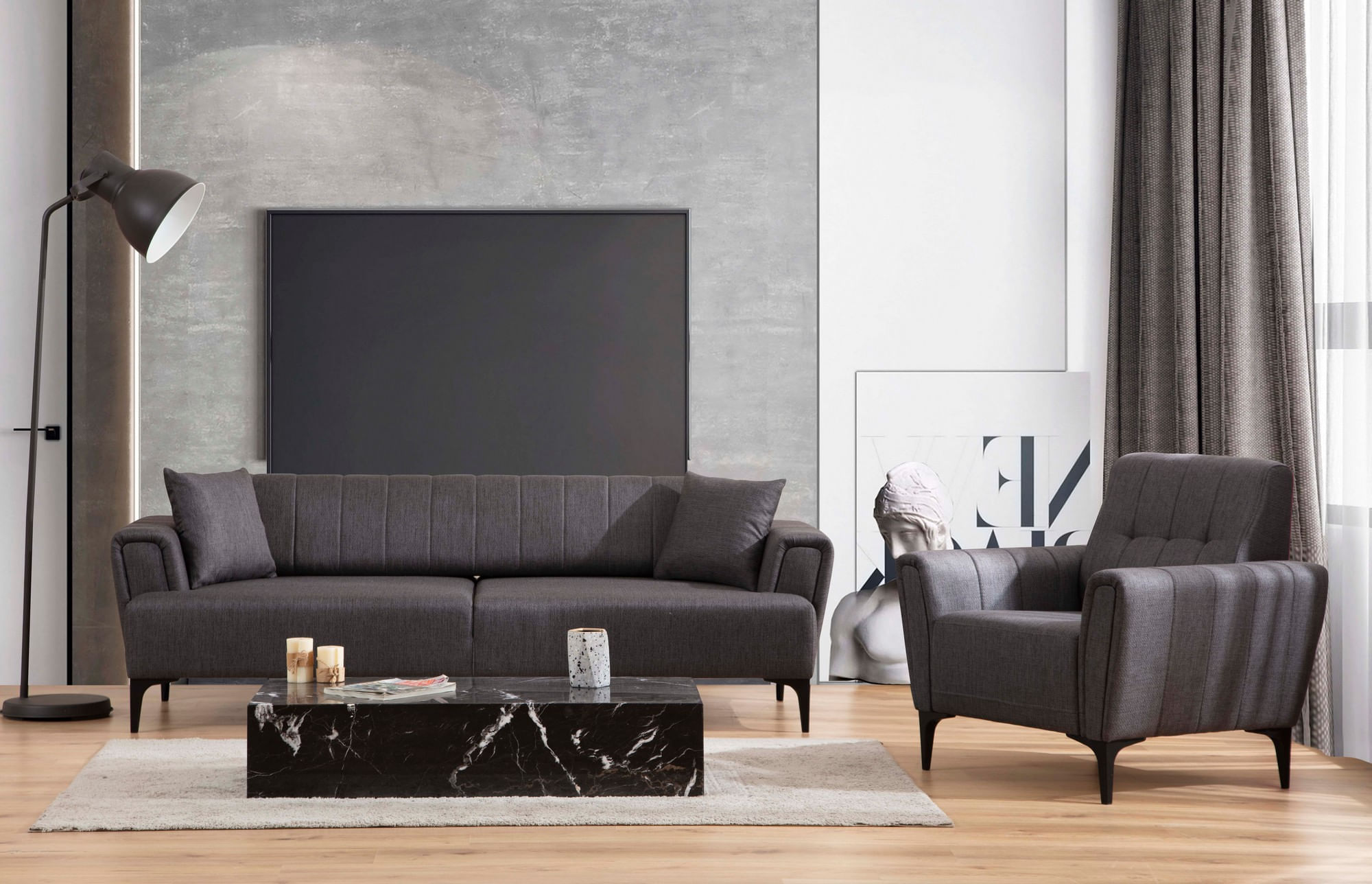 Canapea extensibila, Atelier Del Sofa, lemn fag si placi aglomerate, gri inchis, 230x95x77 cm — imaginea 8