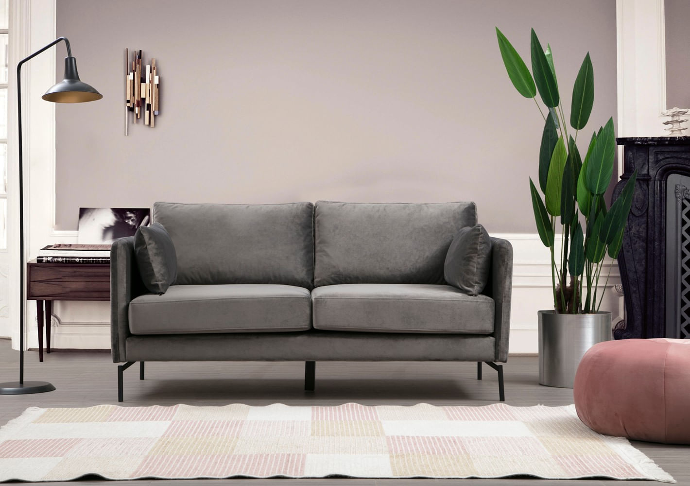 Canapea 2 locuri, Hanah Home, lemn fag, gri, 177x87x90 cm — imaginea 6