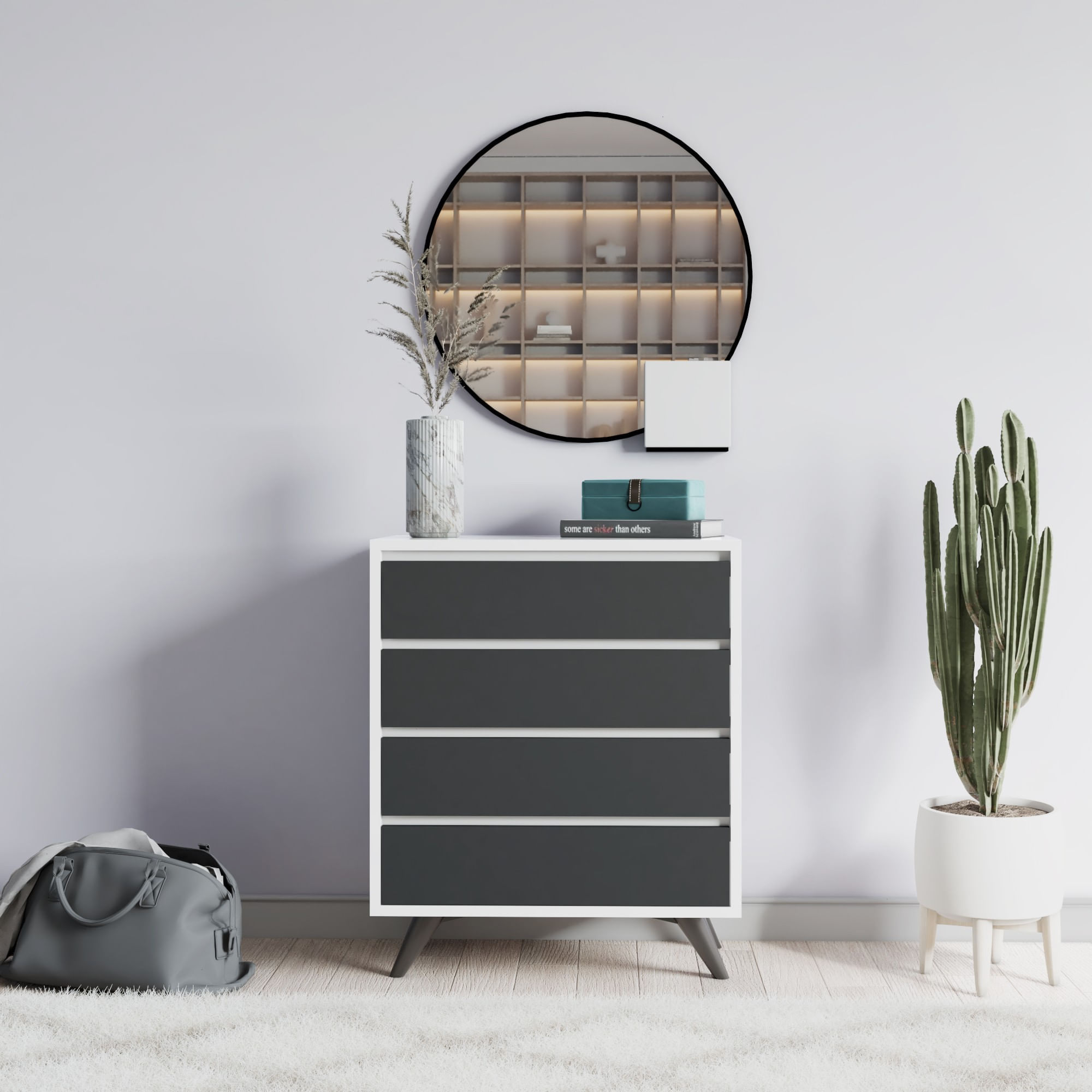 Comoda, Hanah Home, pal melaminat, alb si antracit, 70x40x86 cm — imaginea 2